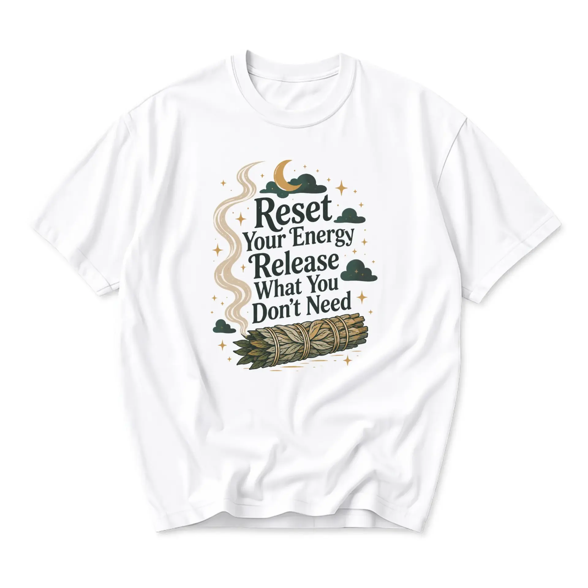 Graphic Tee Reset Your Energy Release What You Don't Need Aesthetic Unisex Casual Crew Neck Soft Cotton Shirt