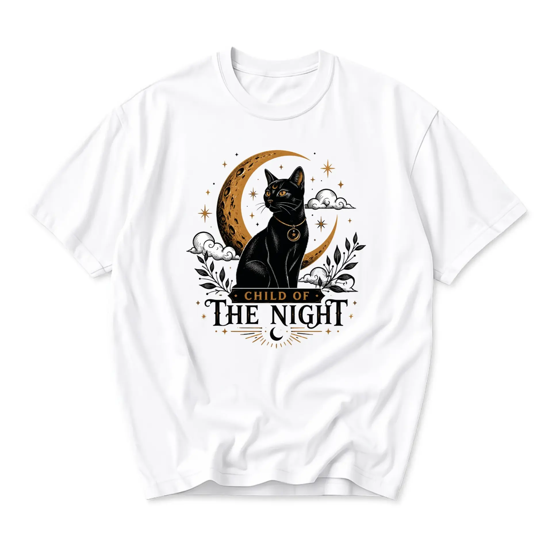 Graphic Tee Child of the Night Celestial Cat Design Unisex Cotton Blend Crew Neck Everyday Casual Short Sleeve Shirt