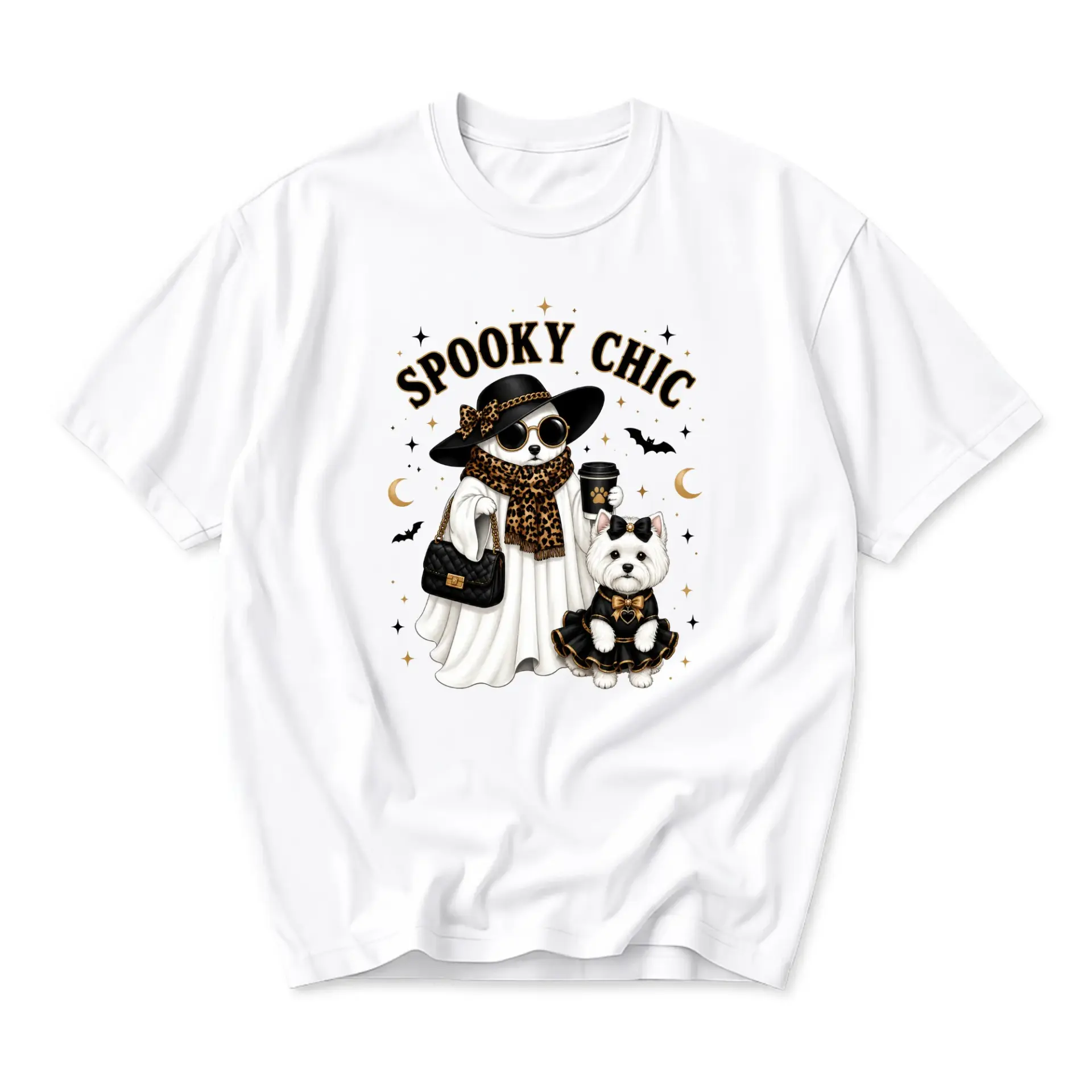 Graphic Tee Spooky Chic Ghost Fashionista Dog Print Unisex Crew Neck Casual Everyday Short Sleeve Cotton Blend Shirt