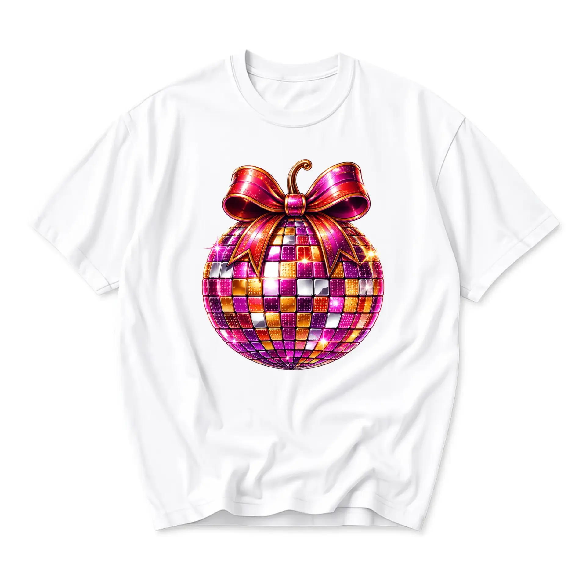 Graphic Tee Disco Ball Ornament T-Shirt Festive Holiday Unisex Crew Neck Shirt Casual Soft Cotton Top for Everyday Wear