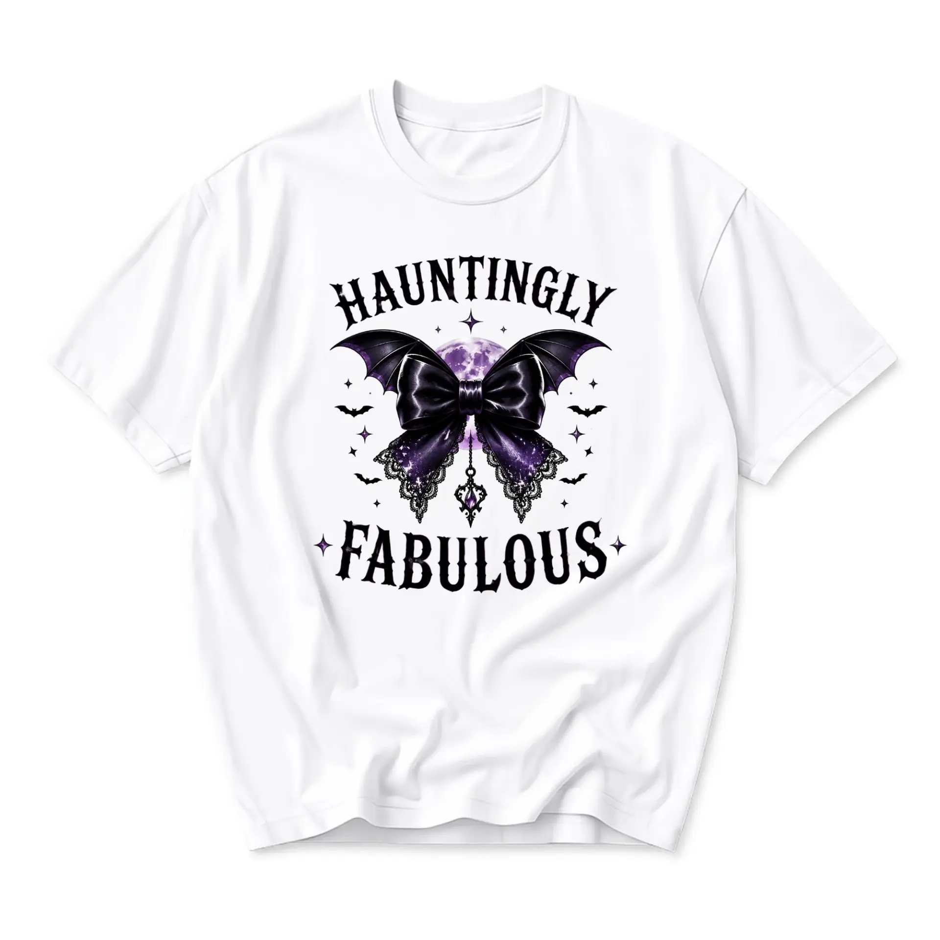 Graphic Tee Hauntingly Fabulous Gothic Bat Bow Print Unisex Short Sleeve Crew Neck Casual Cotton Blend Summer Shirt