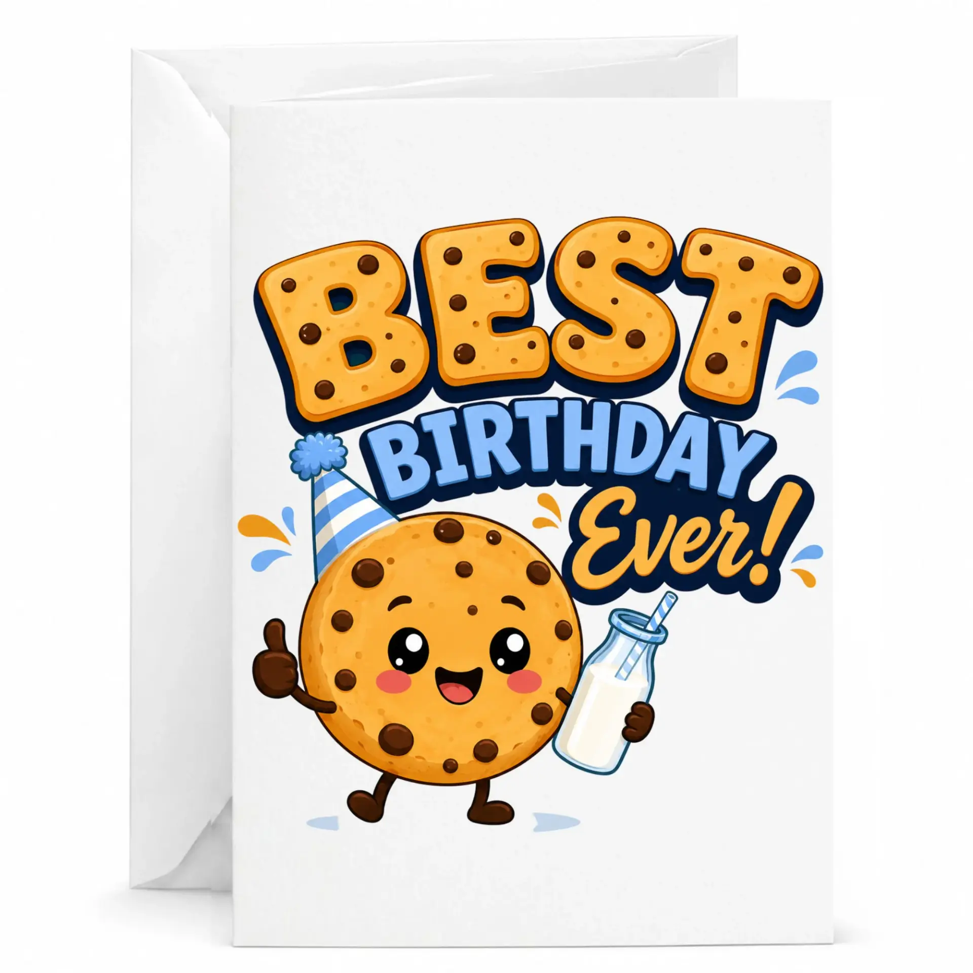 Birthday Card Funny Cookie Design Best Ever Greeting with Envelope for Friends Family Colleagues 5x7 Inches