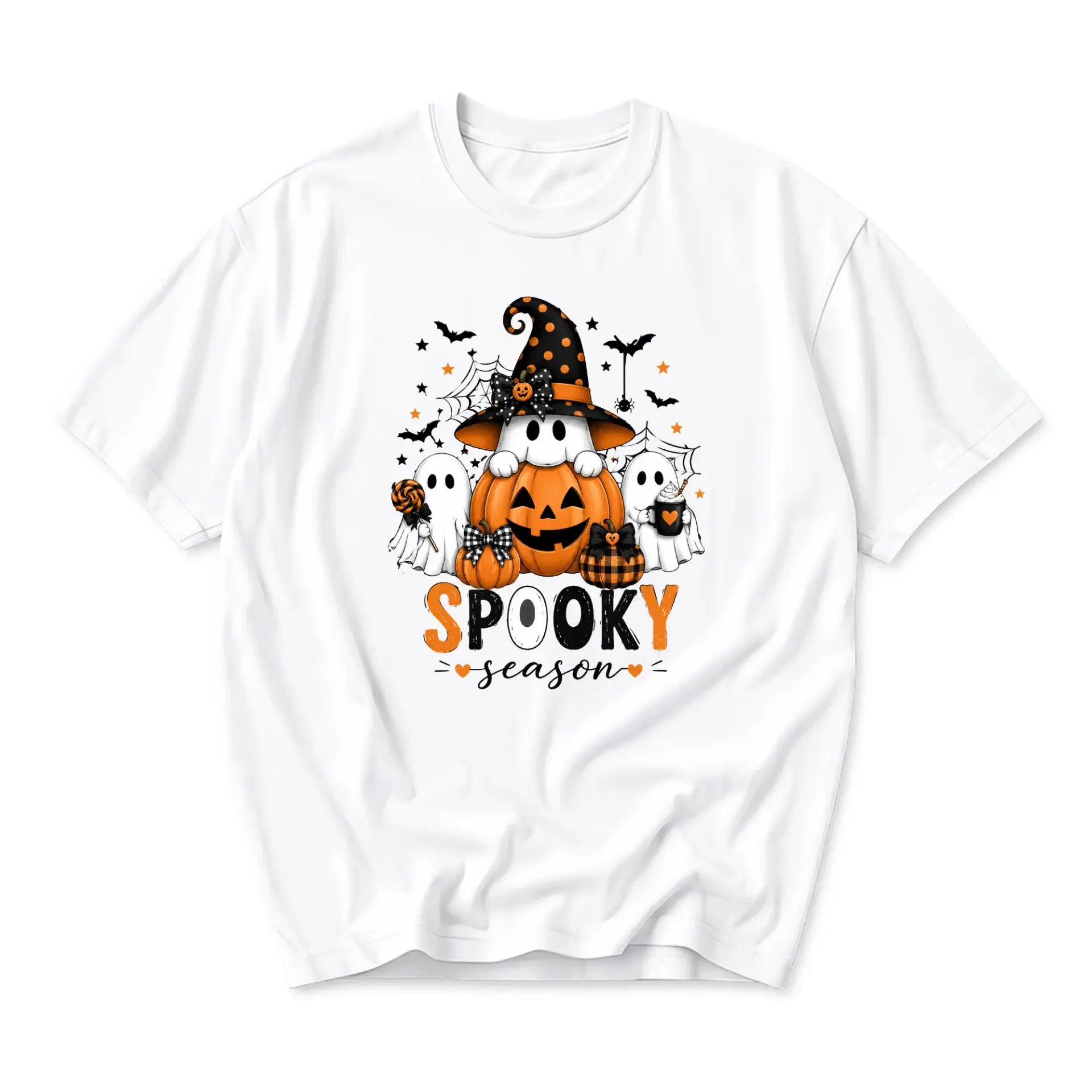 Graphic Tee Spooky Season Halloween Shirt Unisex Crew Neck Top Soft Cotton Blend Apparel for Casual Autumn Outfits