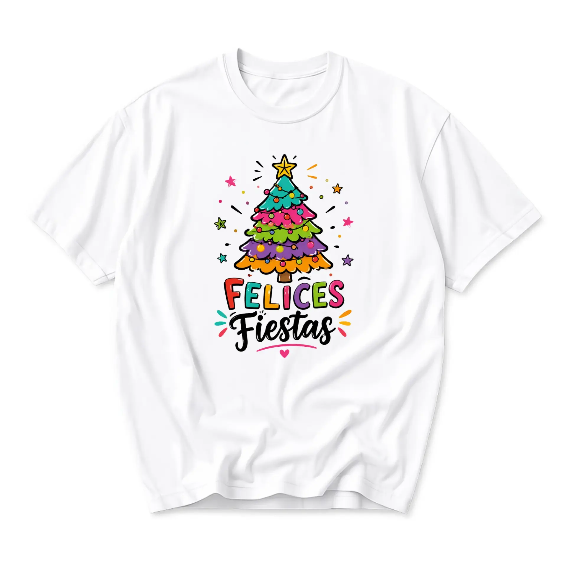 Graphic Tee Felices Fiestas Holiday Christmas Tree Design Unisex Casual