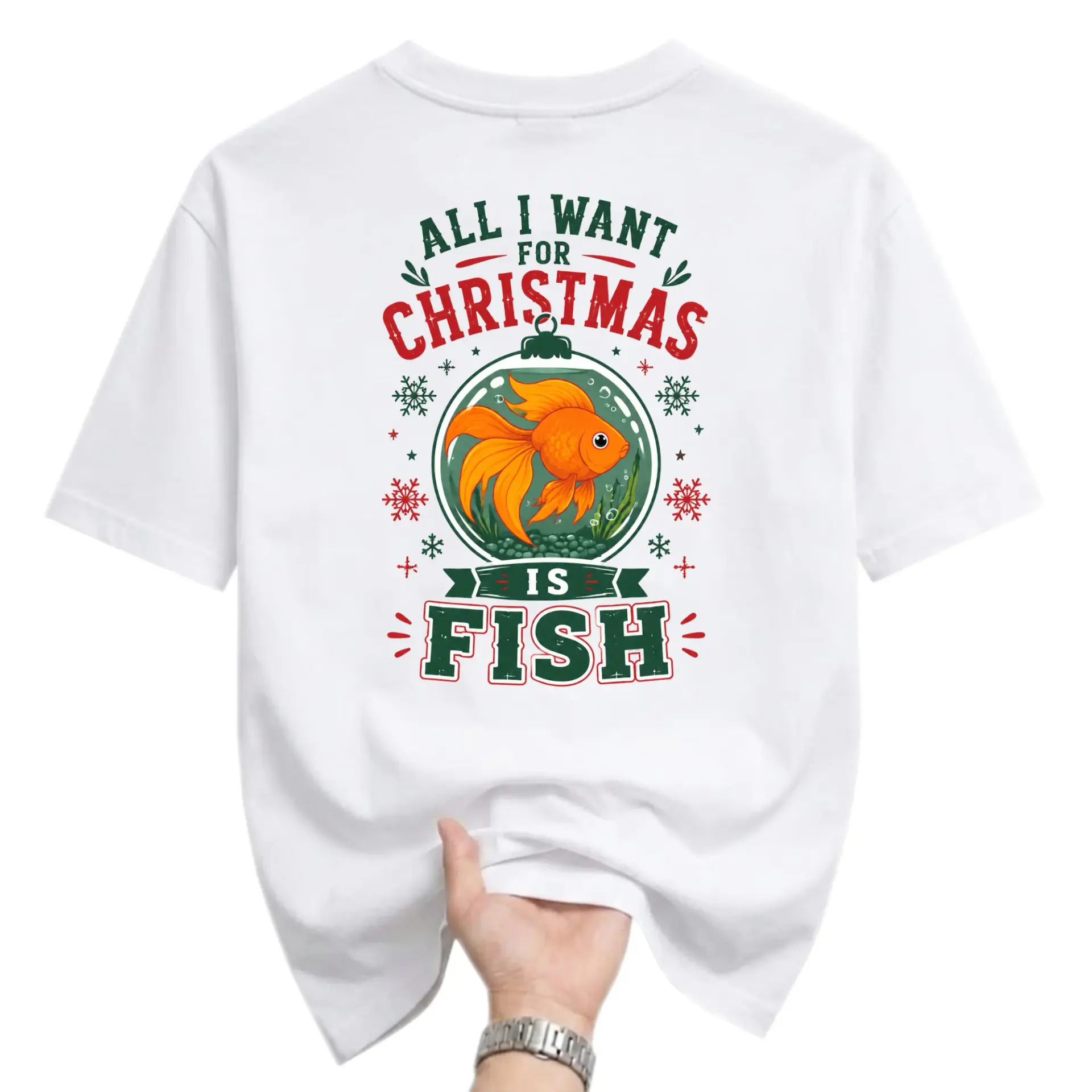 Funny Shirt Unisex Graphic Printed T-Shirt All I Want for Christmas Is Fish