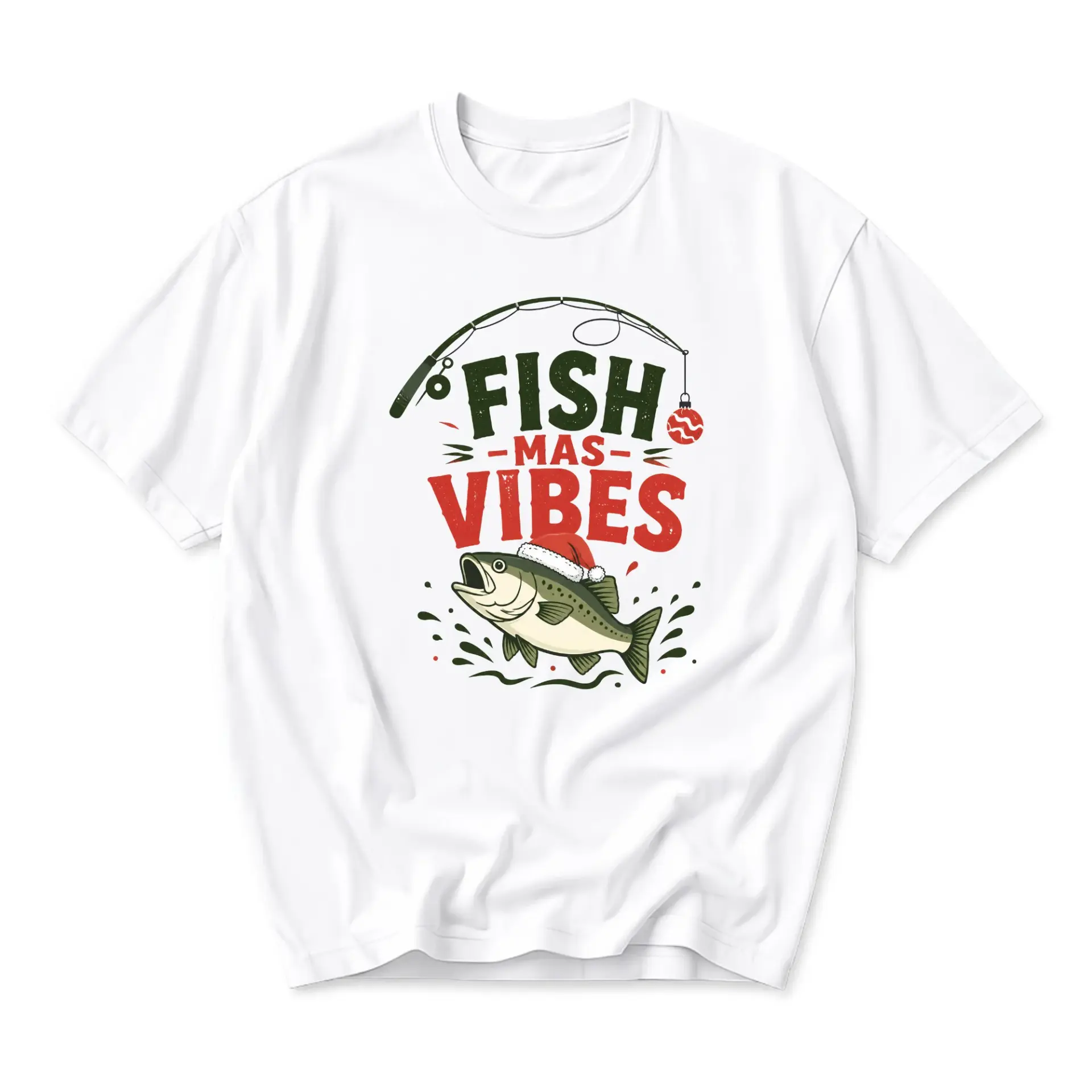 Funny Shirt Fish-Mas Graphic Tee Unisex Holiday Fishing Christmas Short