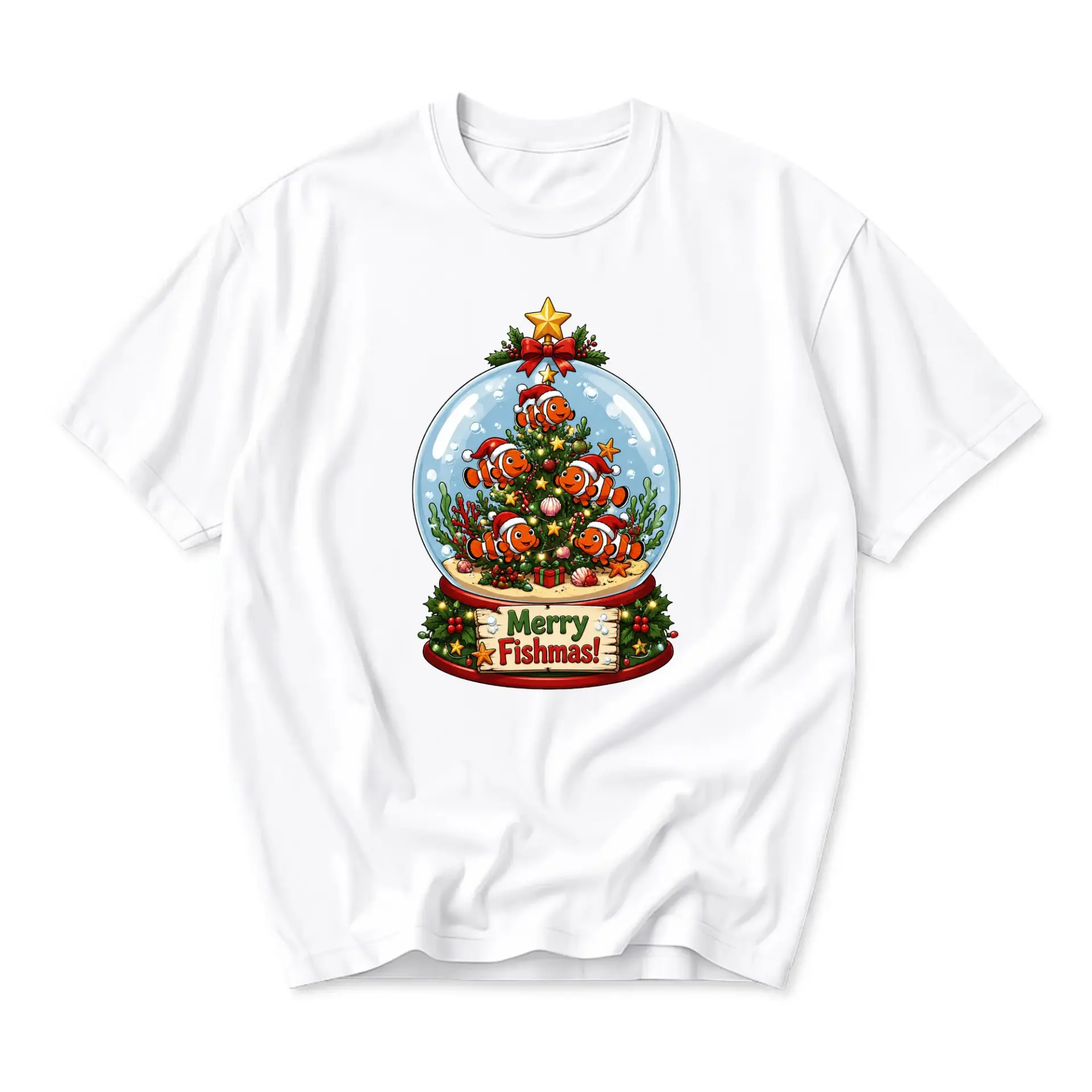 Funny Shirt Merry Fishmas Snow Graphic Tee Holiday Tropical Christmas