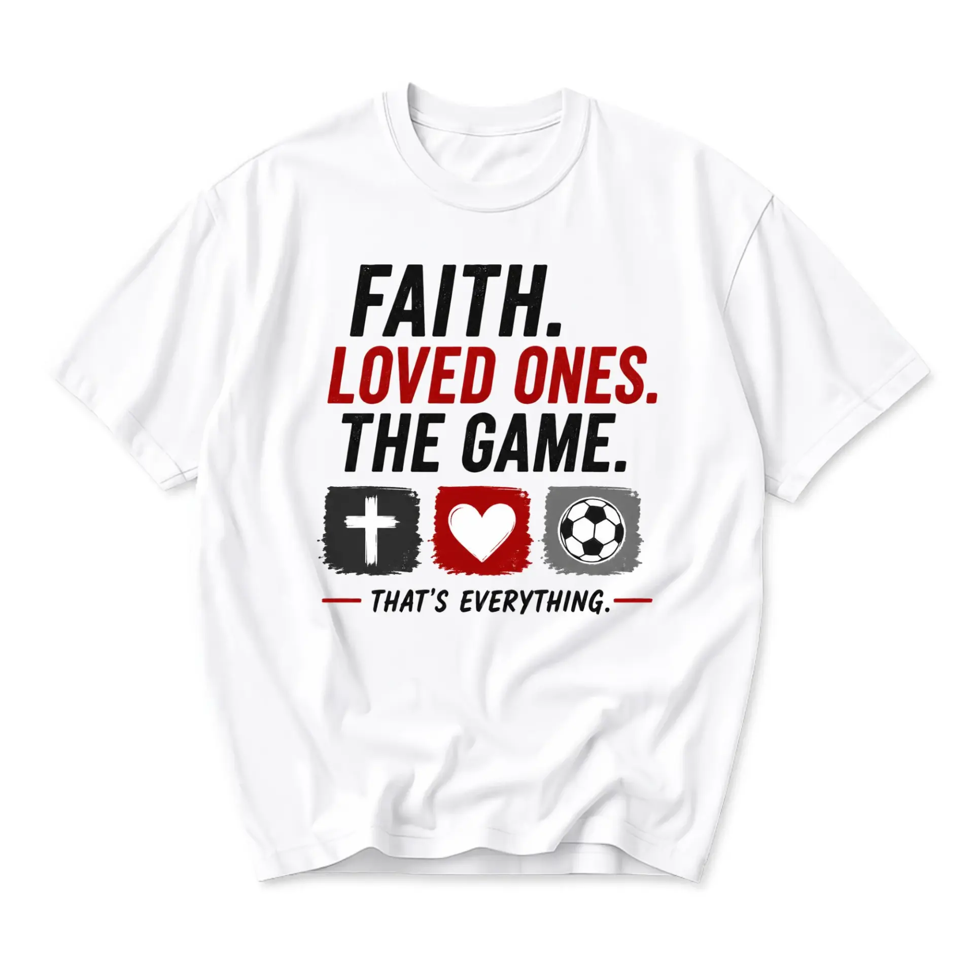T-shirt Faith Loved Ones the Game Graphic Tee Casual Apparel with Inspirational Icons and Text for Sports Enthusiasts