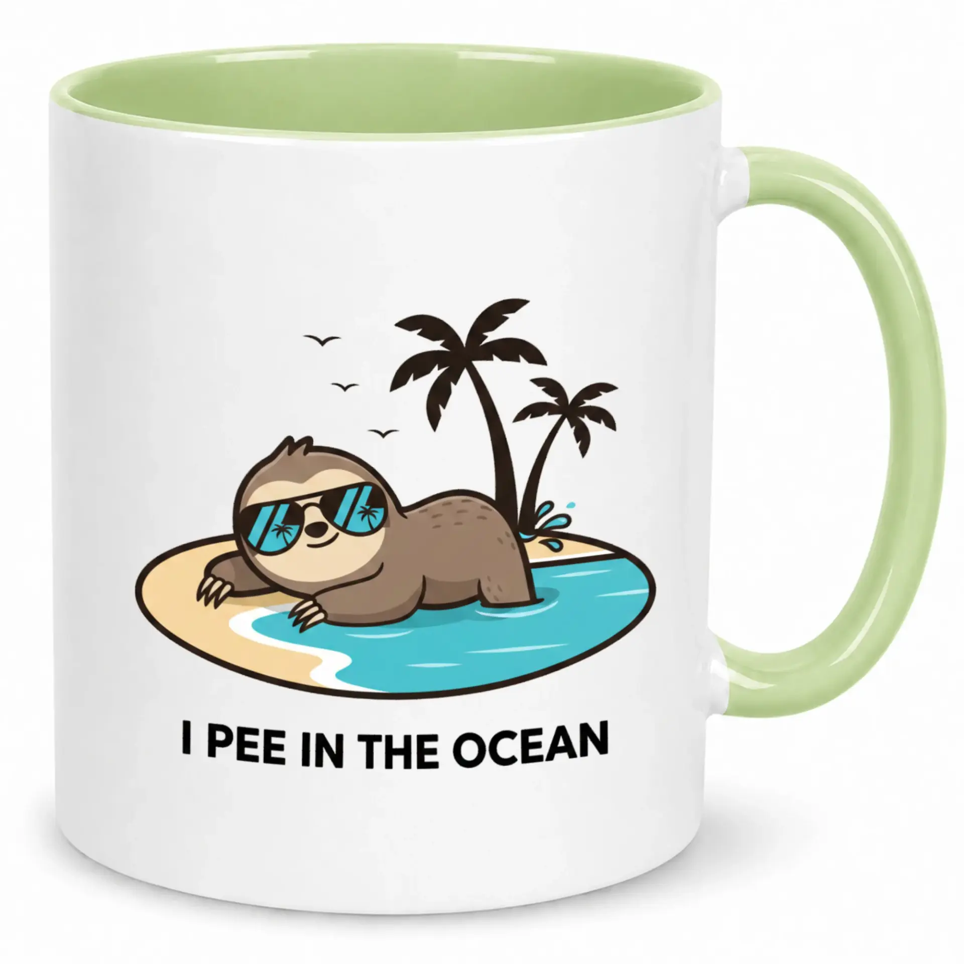 Funny Sloth Beach Coffee Mug with Humorous 'i Pee in the Ocean' Design - Relaxed Tropical Island Ceramic Drinkware Gift