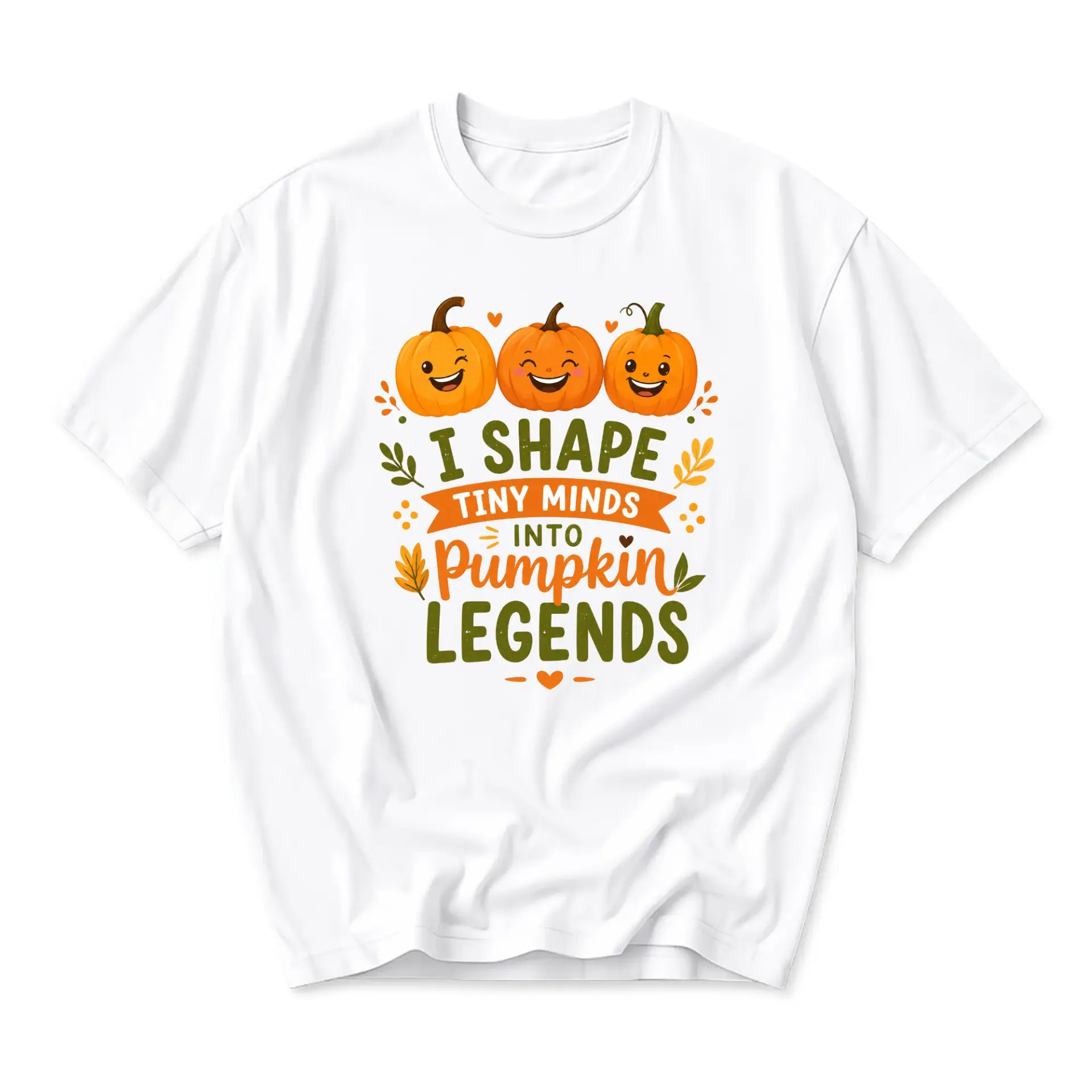 Funny Shirt I Shape Tiny Minds into Pumpkin Legends Graphic Tee Autumn Seasonal Unisex Crew Neck Cotton Top