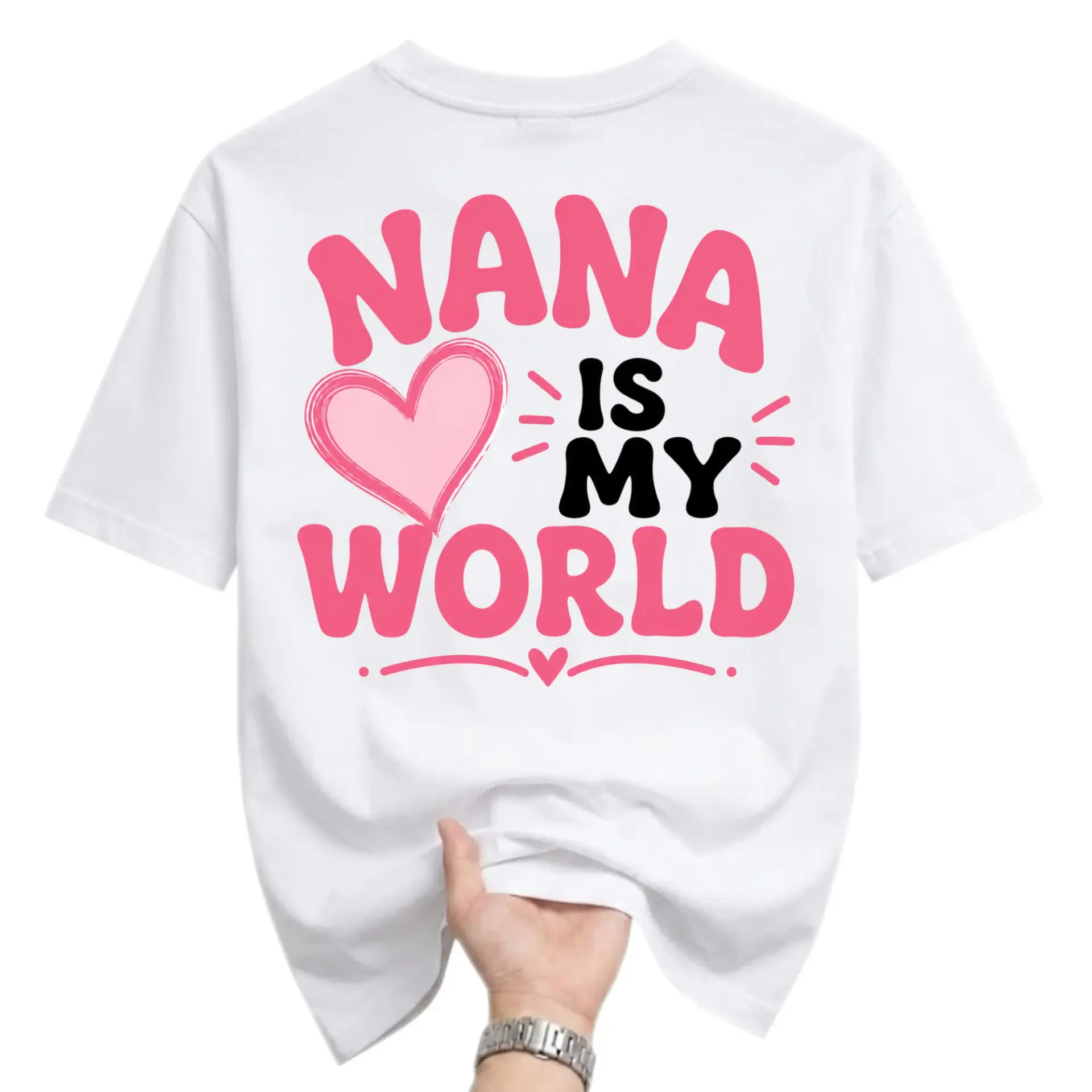 Graphic Tee Nana Is My World Cute Heart Design Unisex Cotton Crew Neck Casual Short Sleeve Everyday Apparel