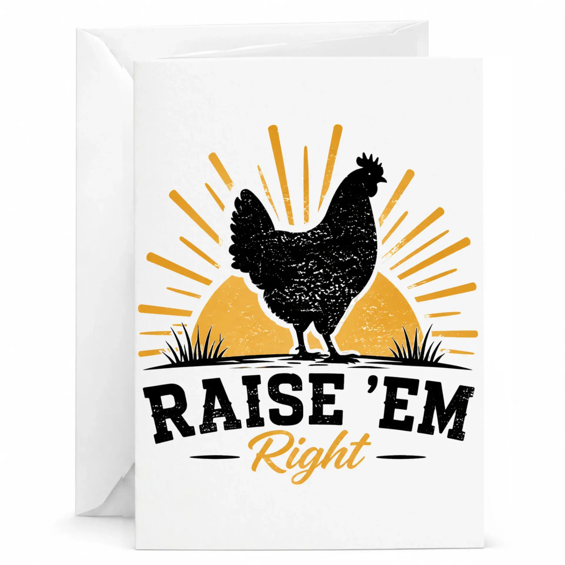 Funny Chicken Greeting Card Raise Em Right Farm Life Stationery for Birthday Congratulations and Thank You Notes