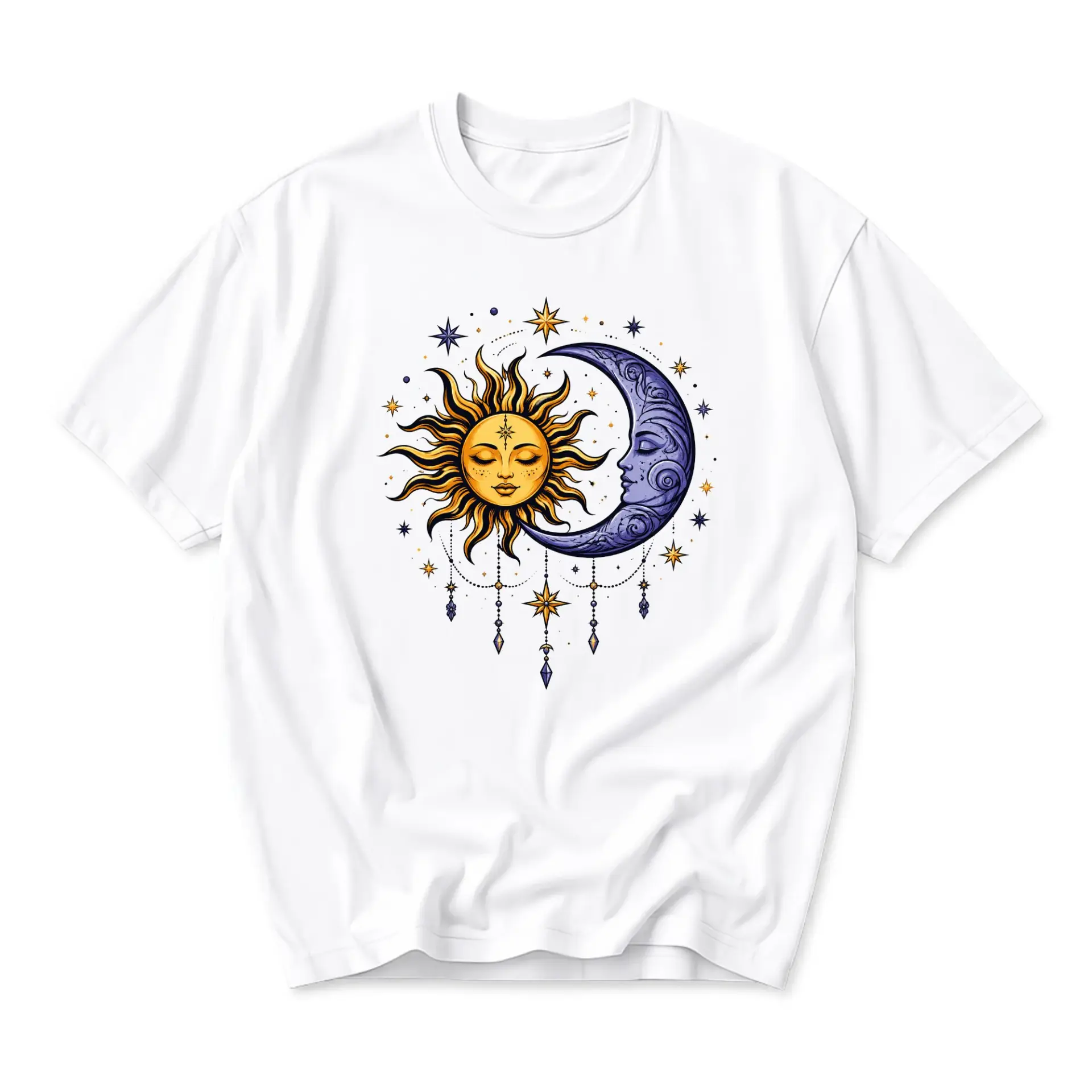 Graphic Tee Sun and Moon Celestial Art Print Unisex Crew Neck Casual Everyday Short Sleeve Cotton Blend Shirt