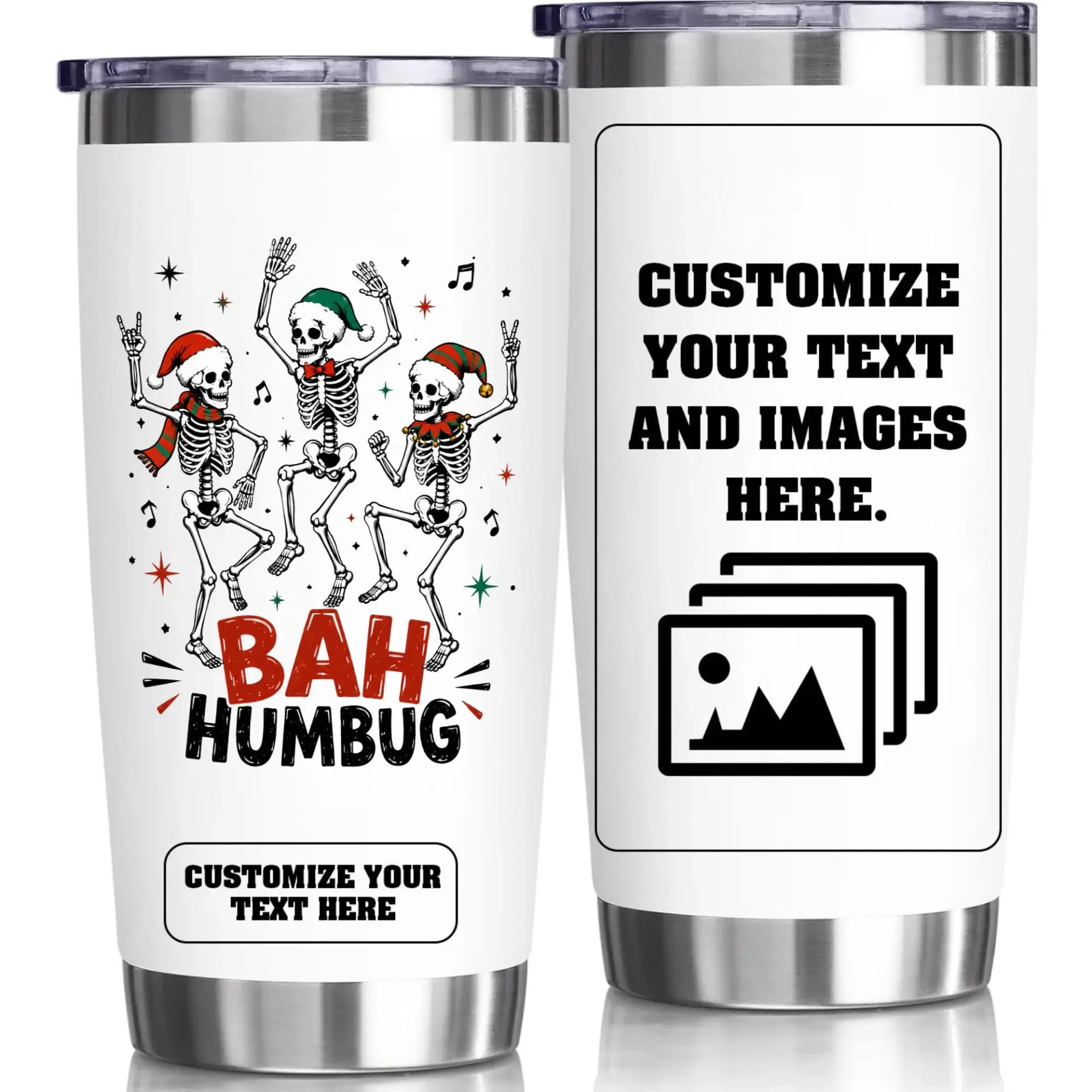 Stainless Steel Insulated Tumbler 20oz Funny Skeleton Christmas Design Reusable Travel Mug for Hot and Cold Drinks