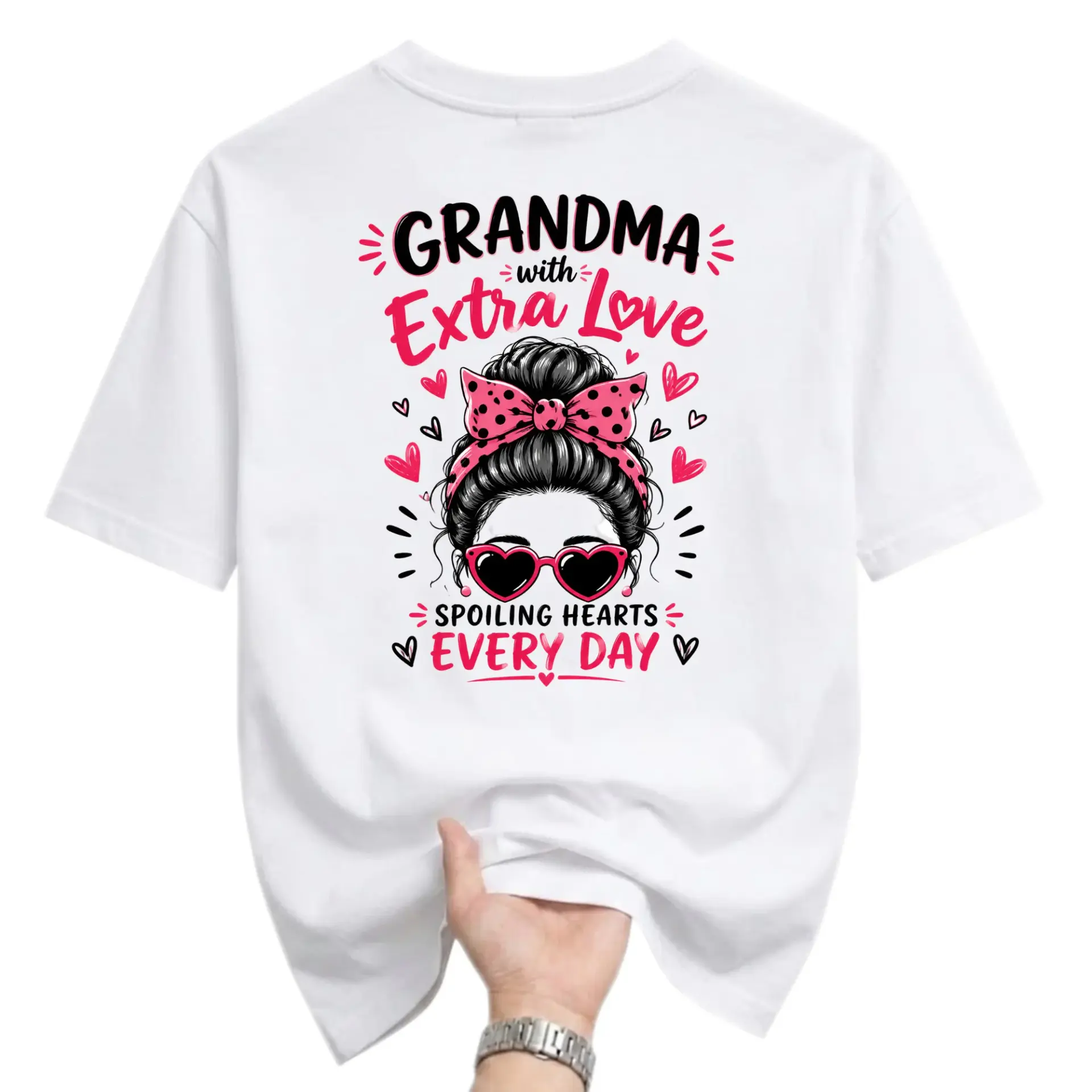 Graphic Tee Grandma with Extra Love Spoiling Hearts Every Day Unisex Crew Neck Casual Cotton Blend T-Shirt