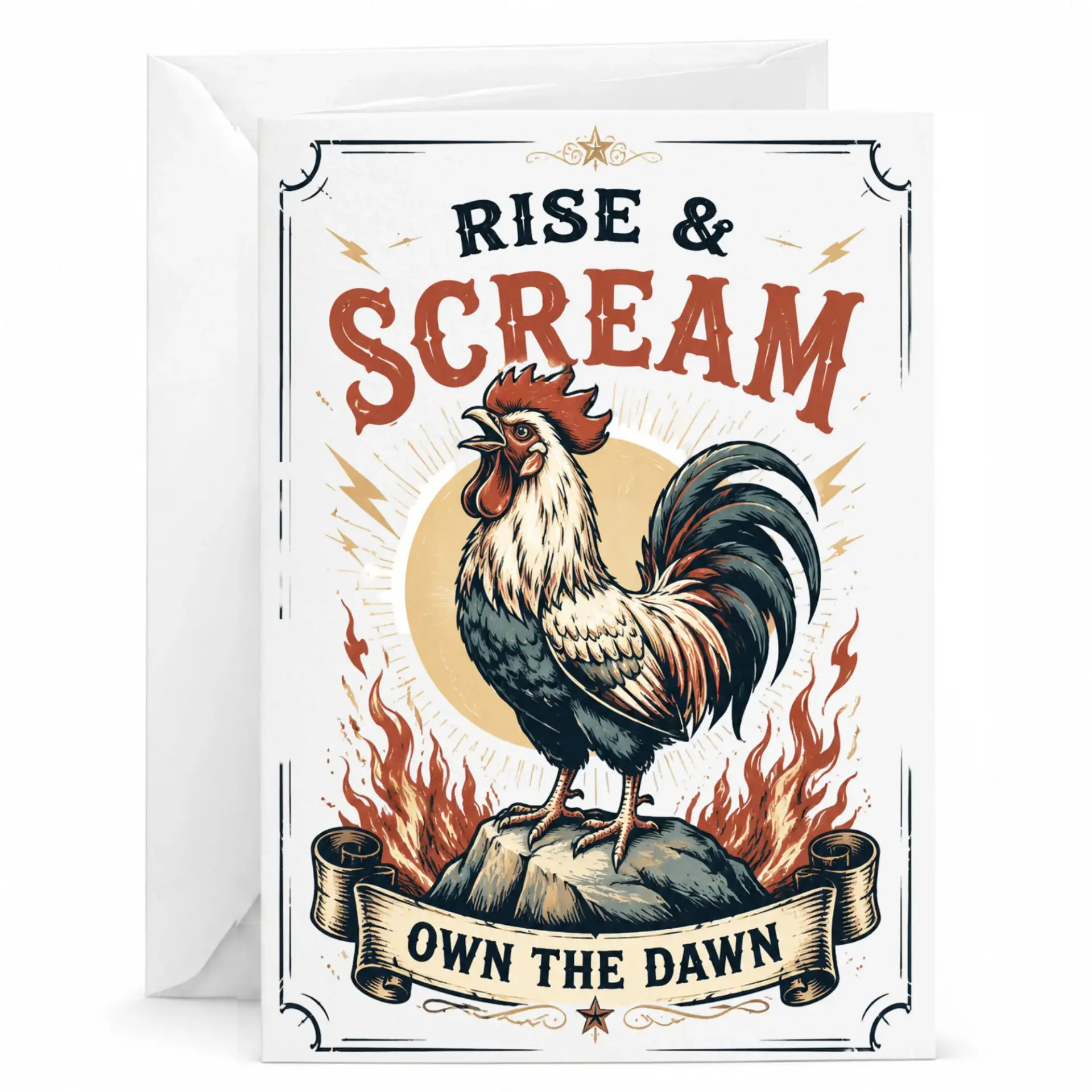 Funny Rooster Greeting Card and Scream Own the Inspirational Farm Animal Art for Any Occasion