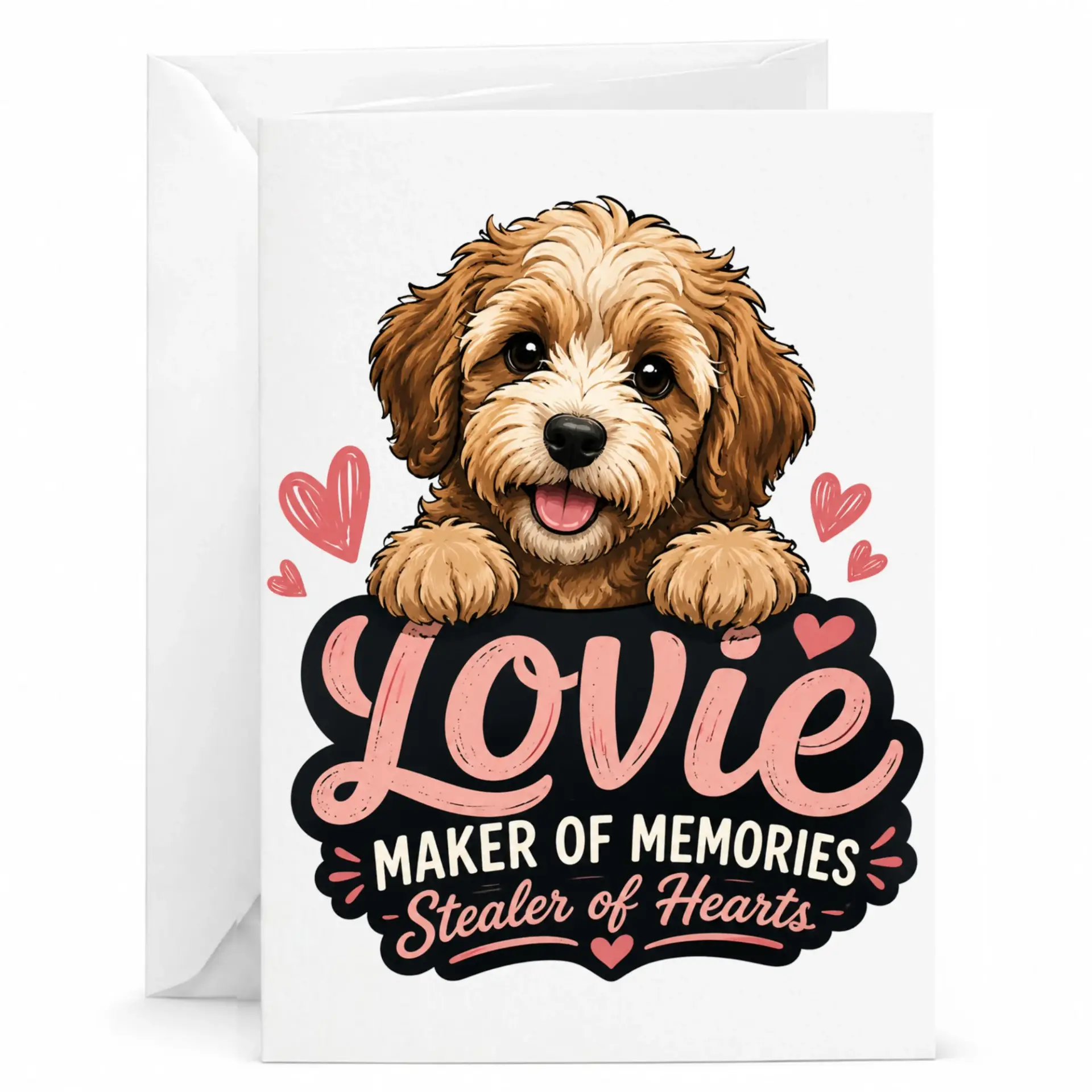 Funny Puppy Greeting Card Lovie Maker of Stealer of Hearts for Animal Lovers with Matching White Envelope