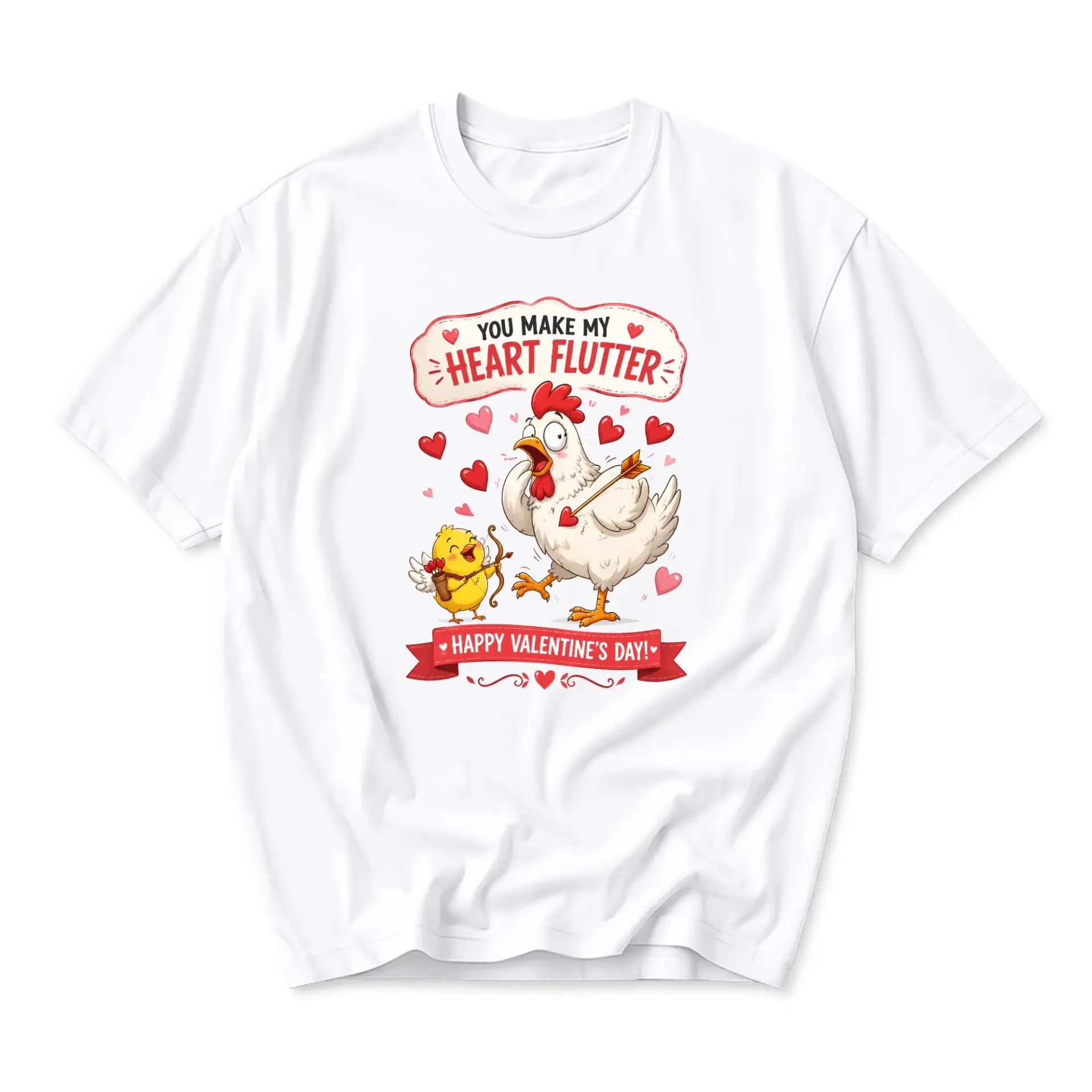 Funny Shirt Heart Flutter Chicken Graphic Tee Unisex Casual Apparel for