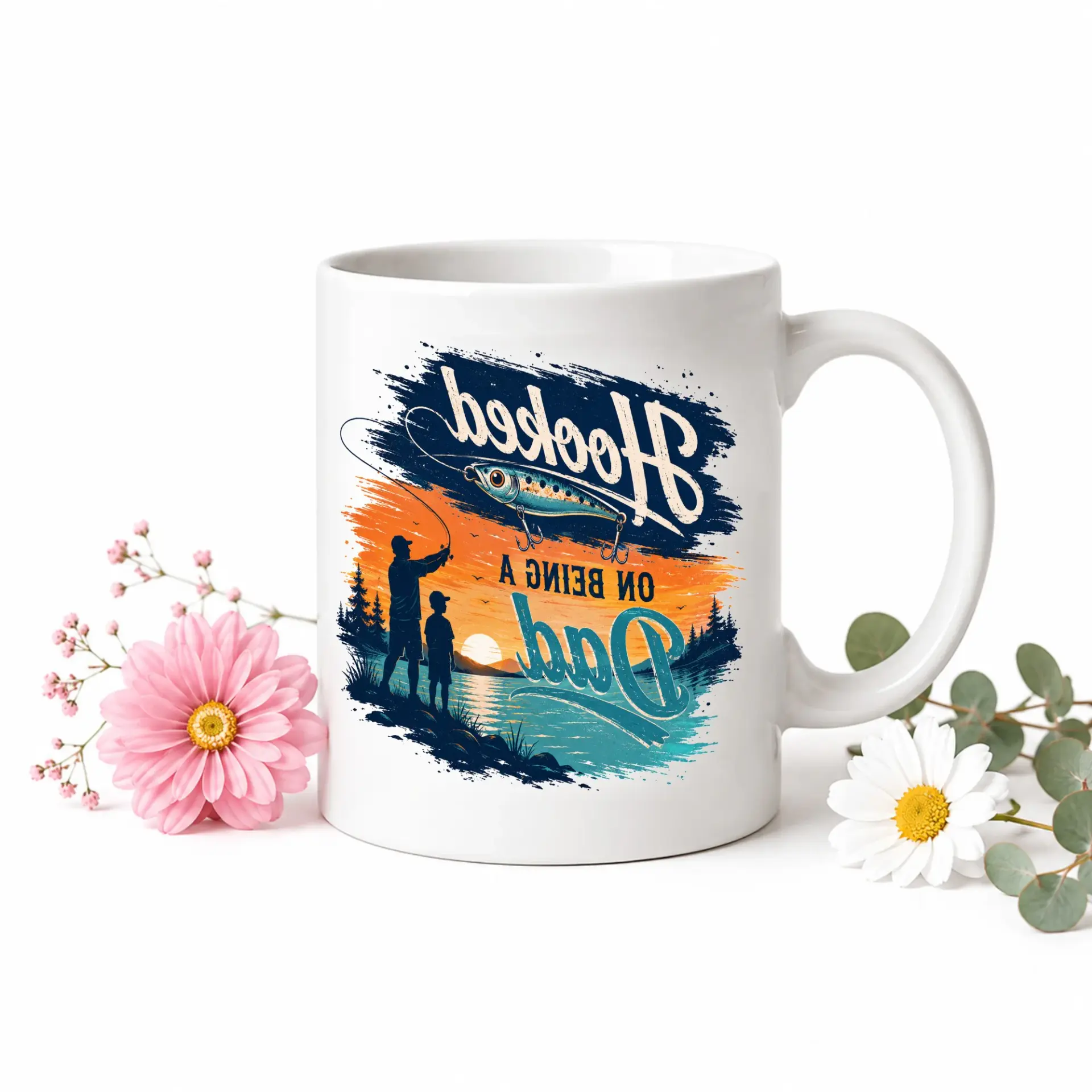 Fishing Themed Ceramic Mug with on Being a Dad Design for Men and Outdoor Enthusiasts Stylish Drinkware Gift