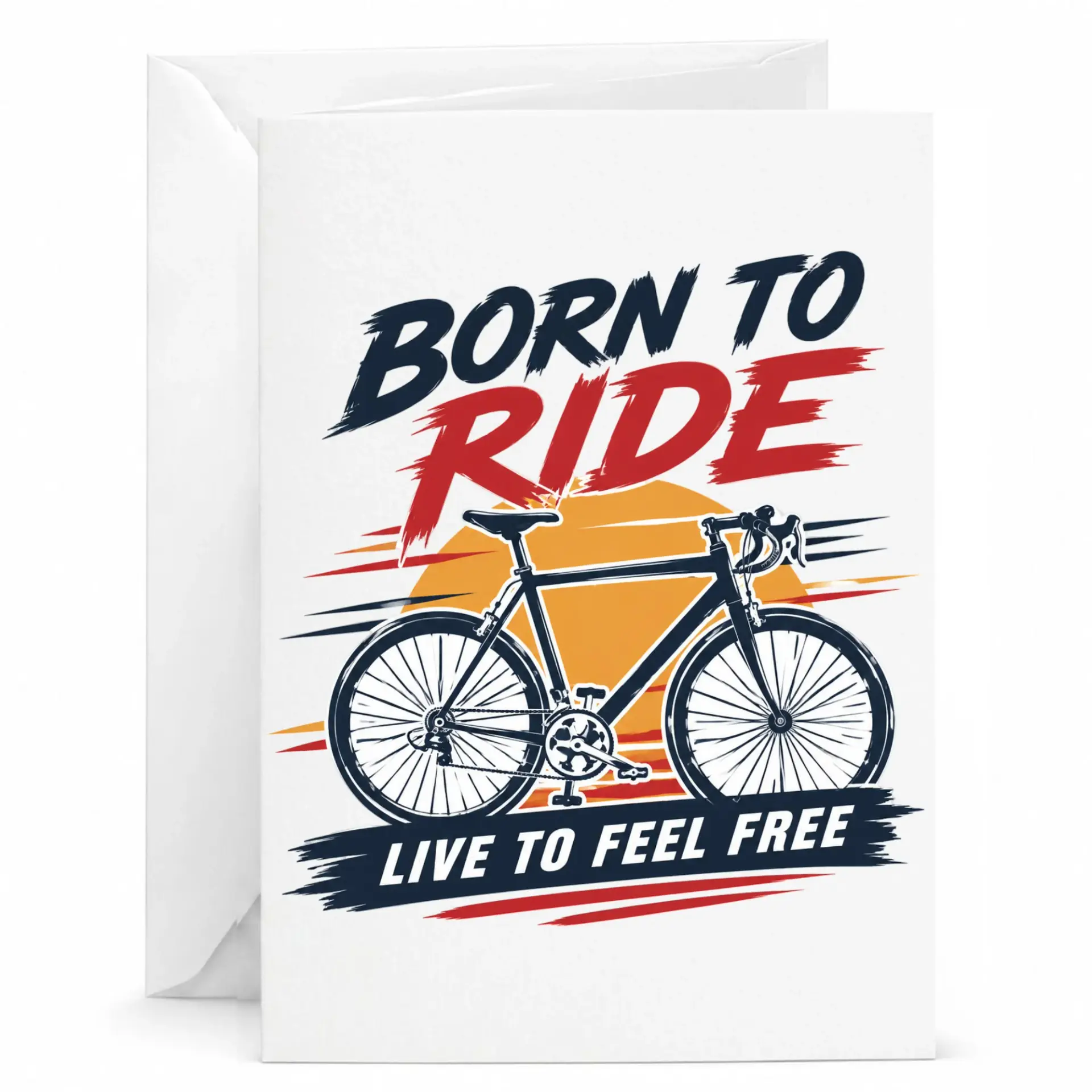 Born to Ride Bicycle Greeting Card, Cyclist Theme Stationary for Birthday Anniversary Encouragement, 5x7 Inches Folded