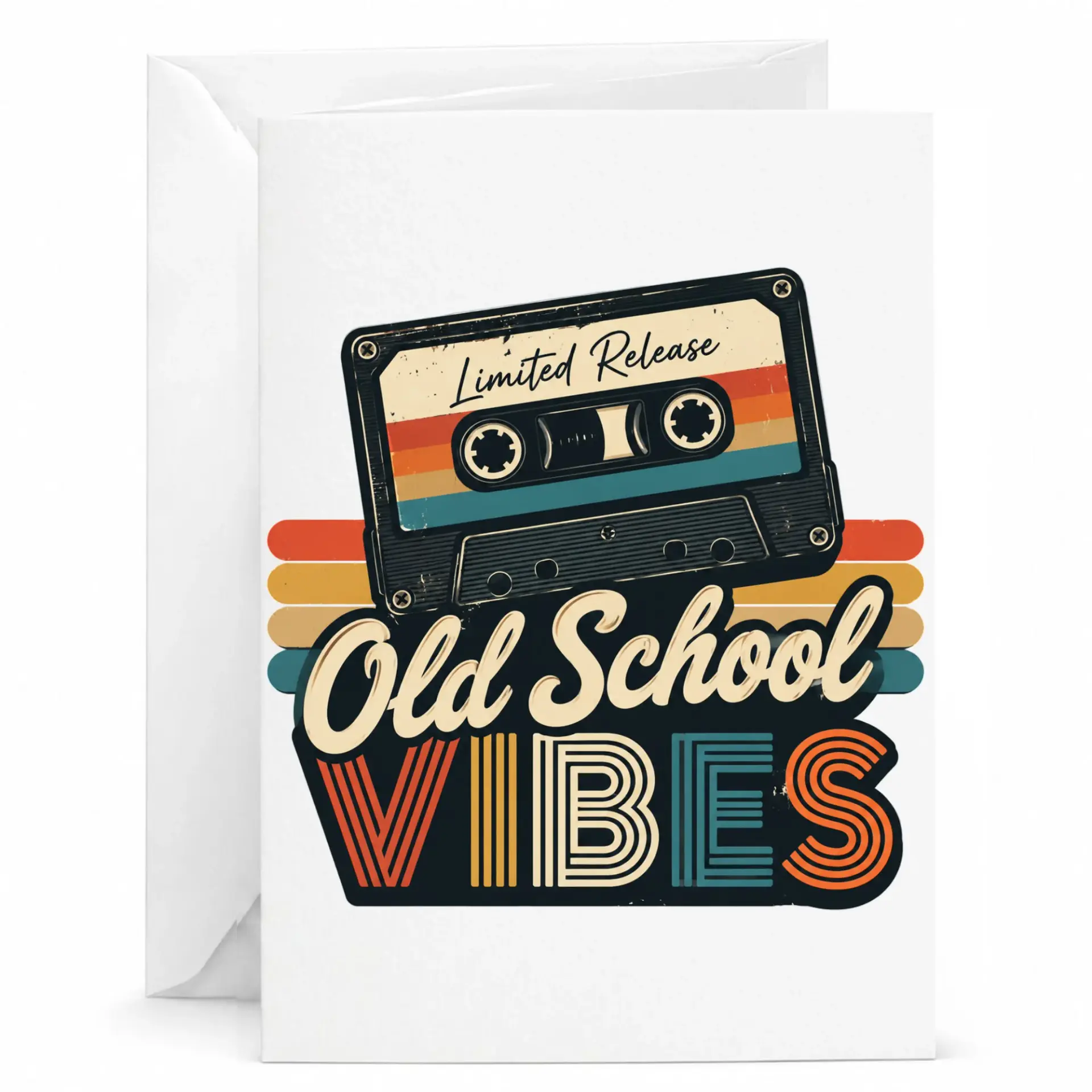 Greeting Card Old School Vibes Retro Cassette Tape Design Funny Nostalgia Note Card for Birthdays and Anniversaries
