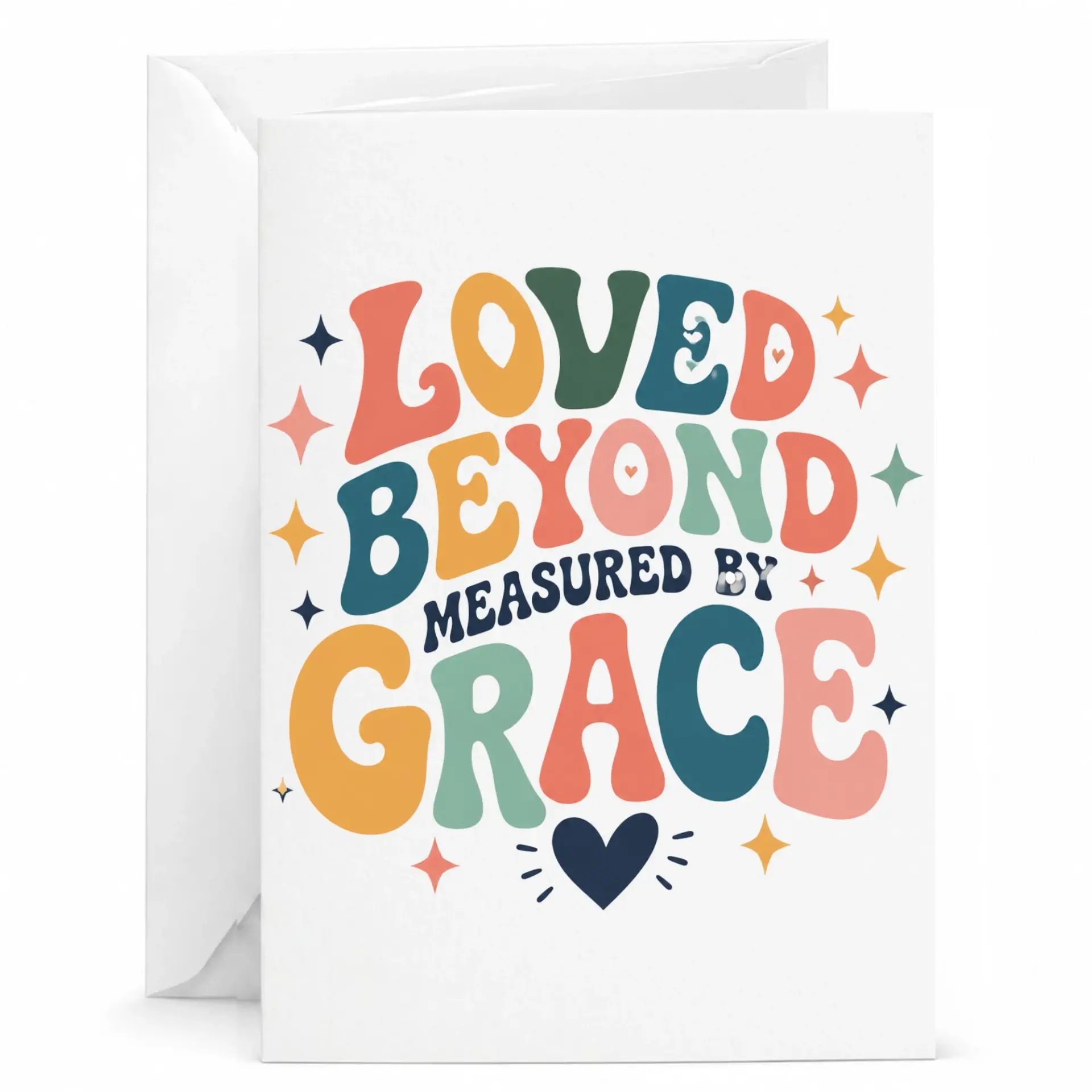 Inspirational Greeting Card Loved Beyond Measured by Grace Retro Typography Design for Encouragement and Thoughtful Gifting