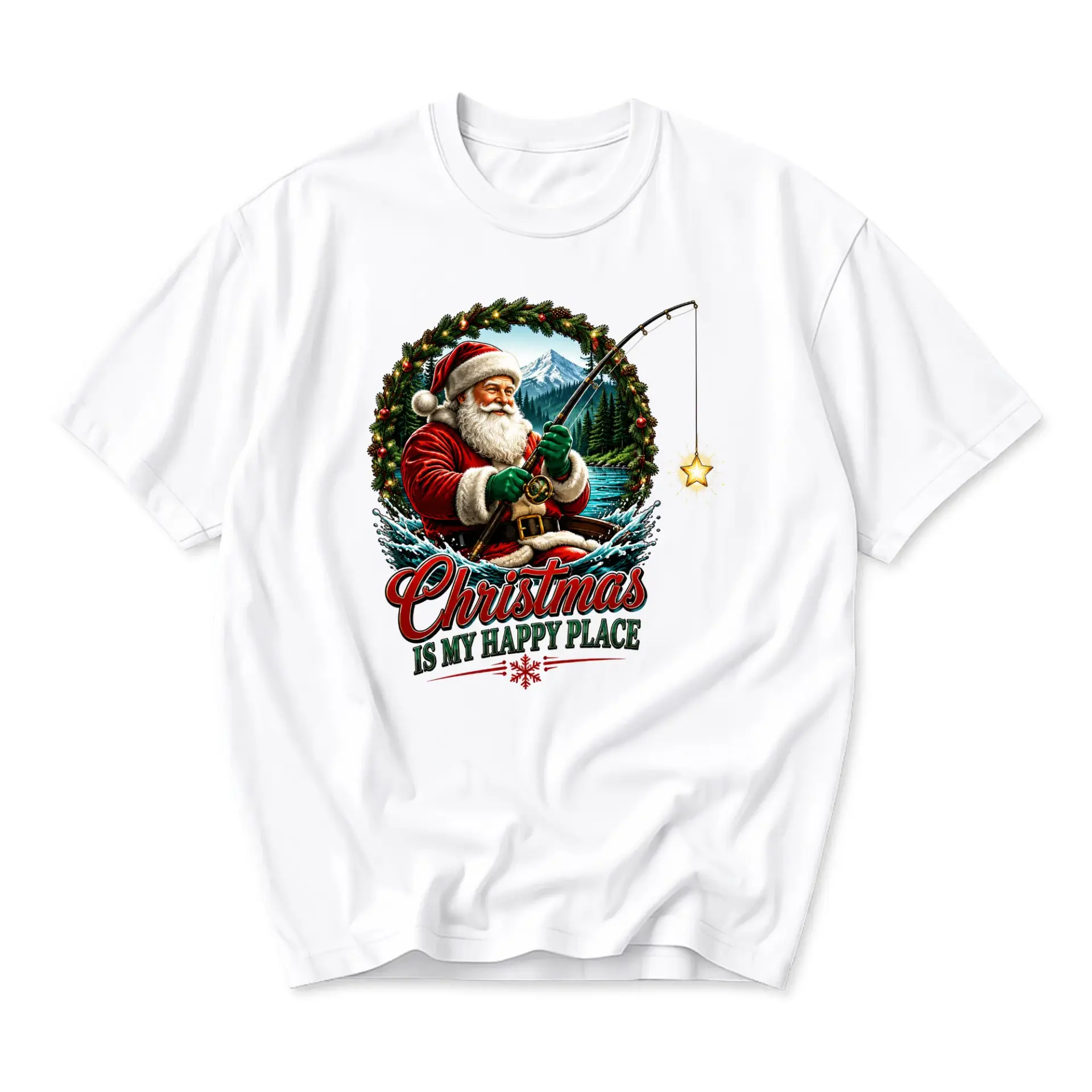 Funny Shirt Christmas Is My Graphic Tee Santa Claus Fishing Holiday Unisex
