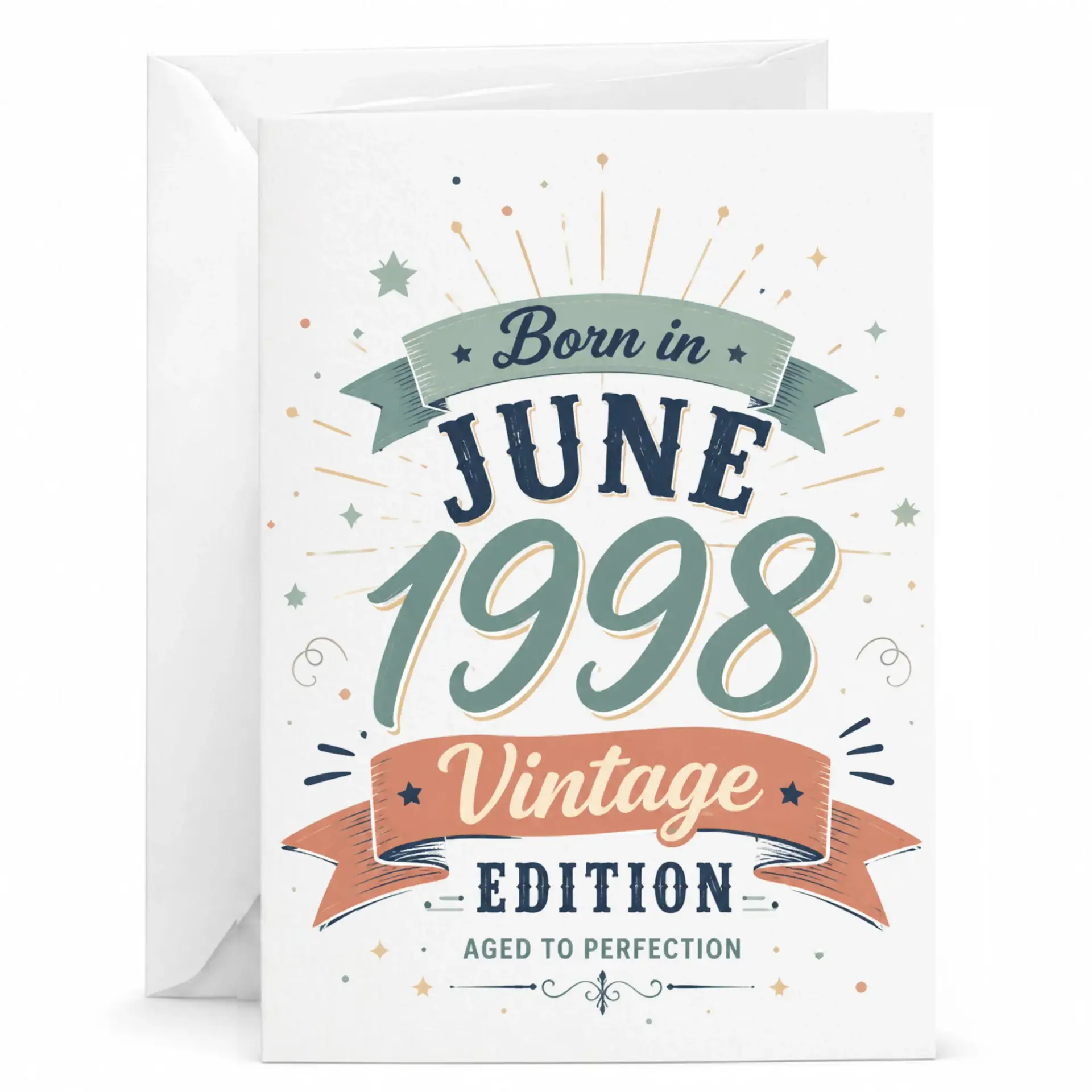 Birthday Card Born in June 1998 Vintage Edition Aged to Perfection Greeting Card for Special Milestone Celebrations