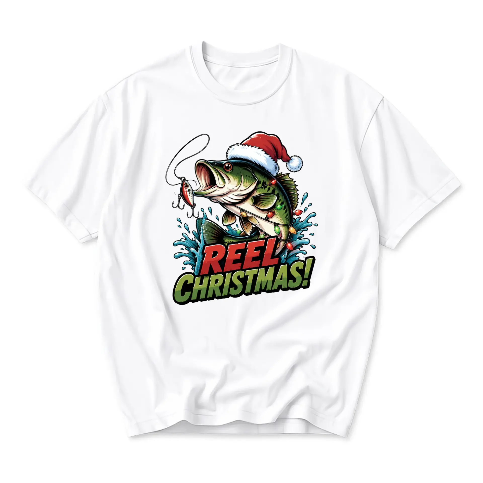 Funny Shirt Reel Christmas Fishing Graphic Tee Unisex Short Sleeve Crew