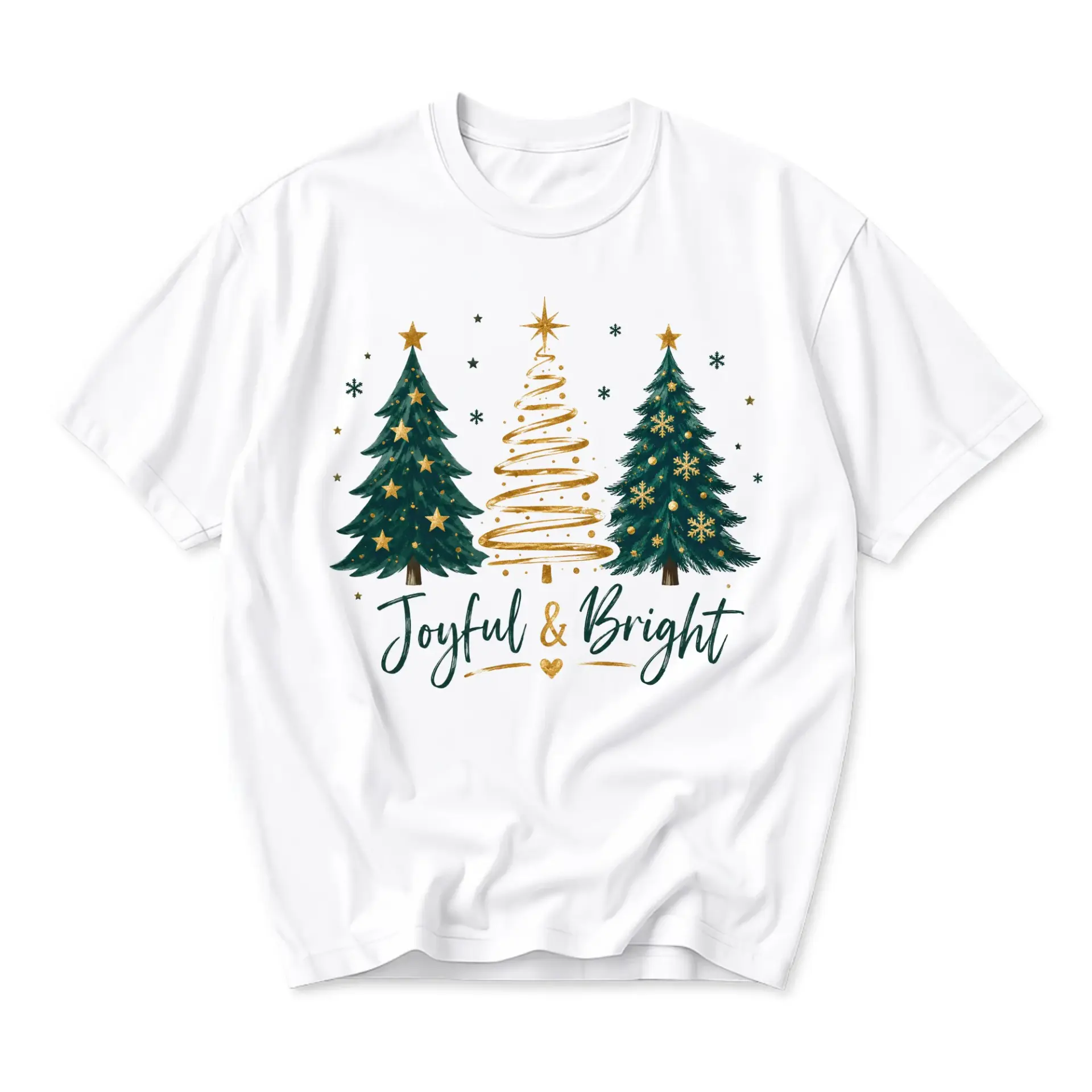 Graphic Tee Joyful and Bright Christmas Tree Print Unisex Crew Neck Casual Shirt for Seasonal Holiday Everyday Wear