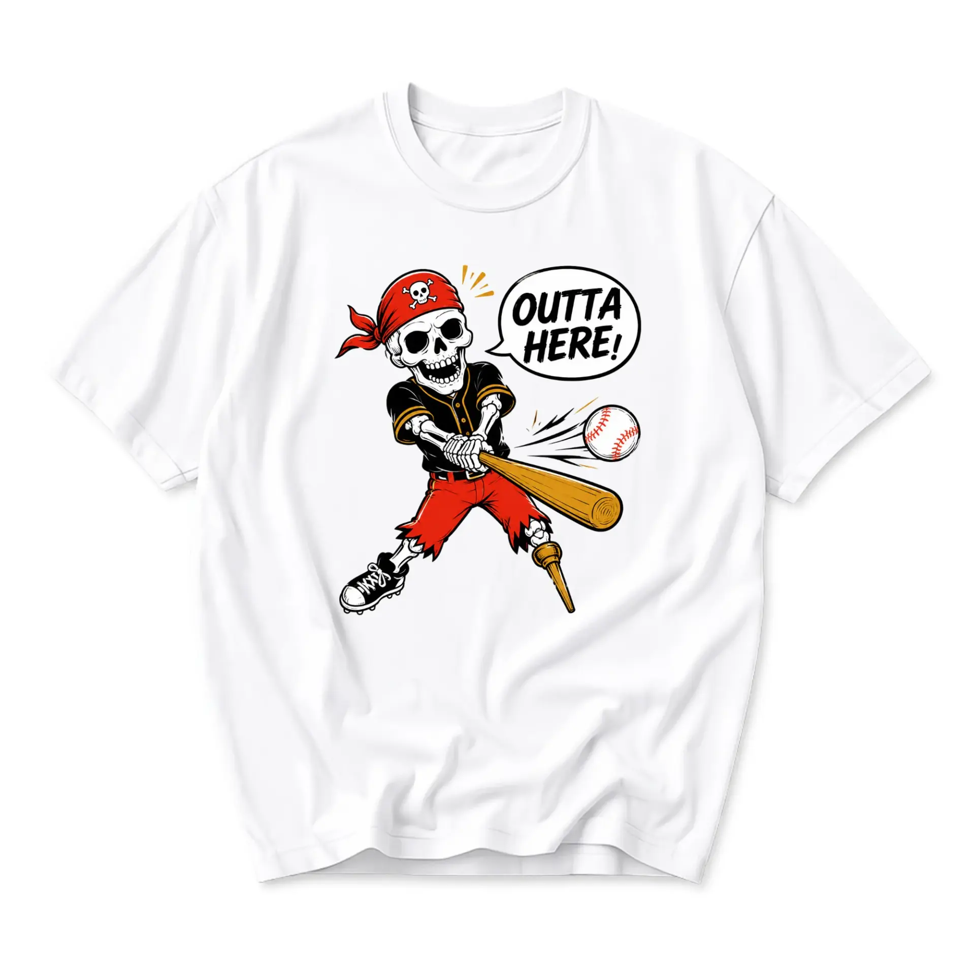 Funny Shirt Outta Here Baseball Skeleton Graphic Tee Unisex Cotton Crew Neck Casual Top for Everyday Wear and Gift