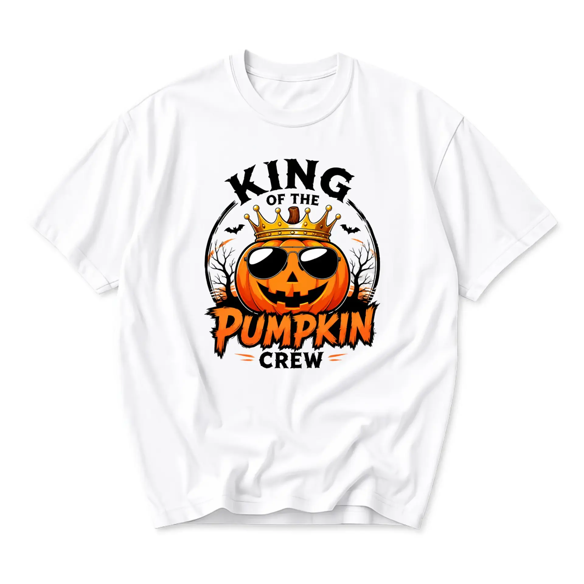 Funny Shirt King of the Pumpkin Crew Graphic Tee Unisex Casual Apparel for Fall Season Halloween Holiday Festive Wear