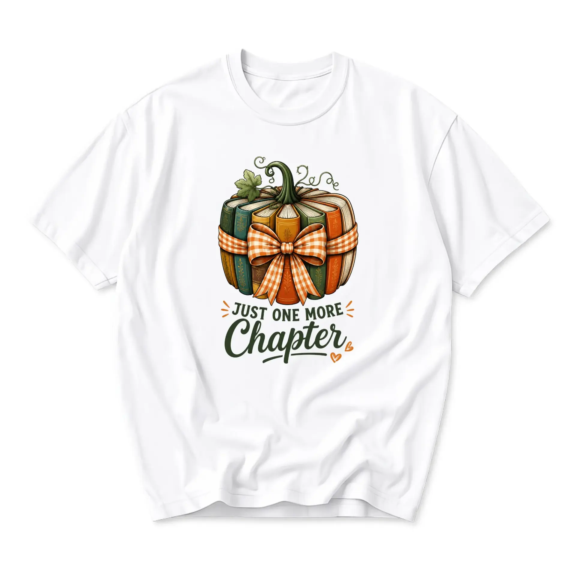 Graphic Tee Just One More Chapter Pumpkin Book Stack Shirt Unisex Cotton Casual Fall Autumn Inspired Literature Apparel