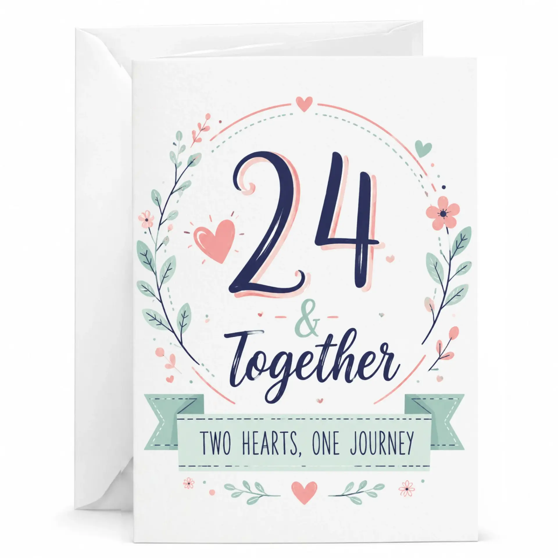 Greeting Card 24 and Together Two Hearts One Journey Anniversary Card for Couple Floral Design 5x7 Folded Card