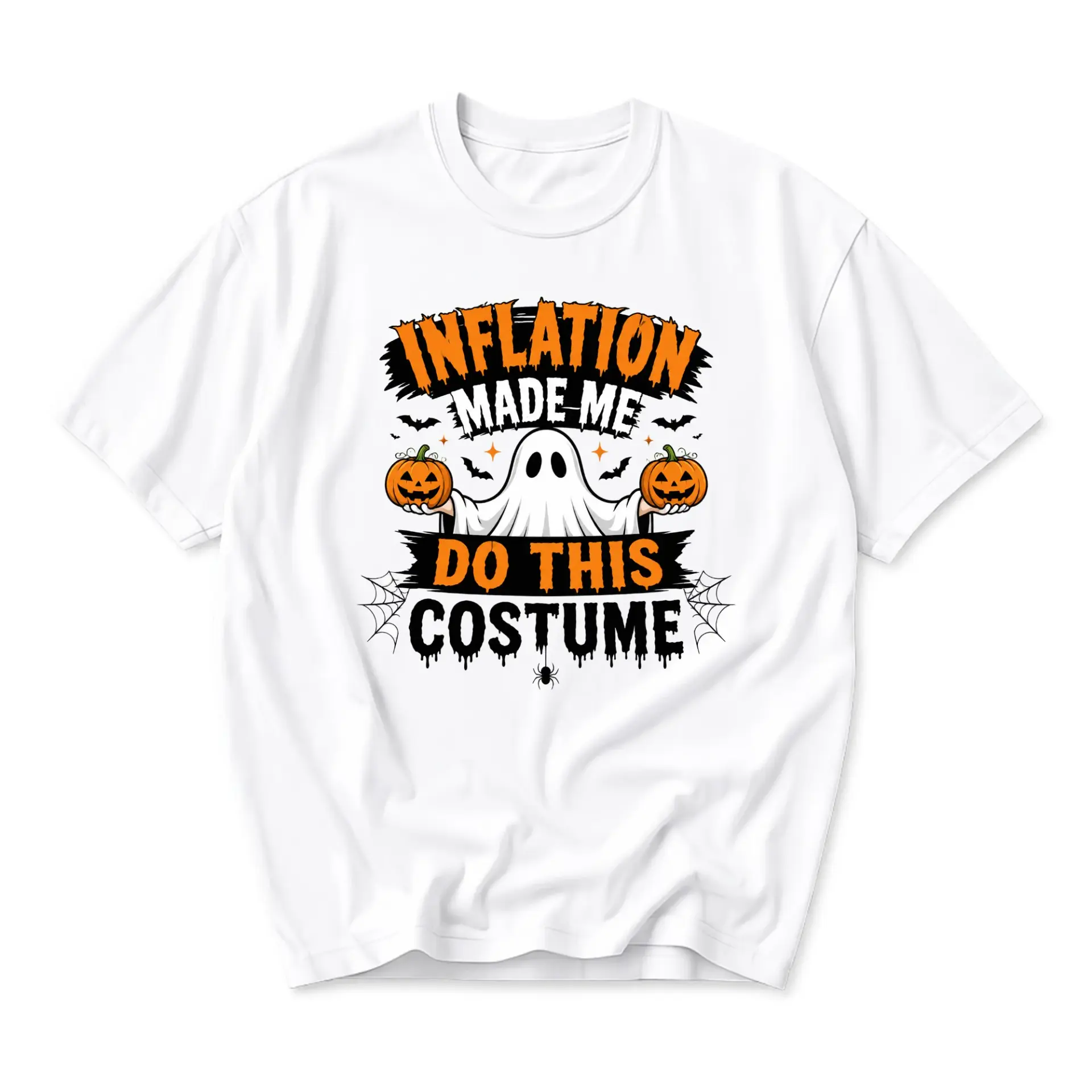 Funny Shirt Inflation Made Me Do This Costume Graphic Tee Halloween Ghost Pumpkin Unisex Casual Crew Neck T-Shirt
