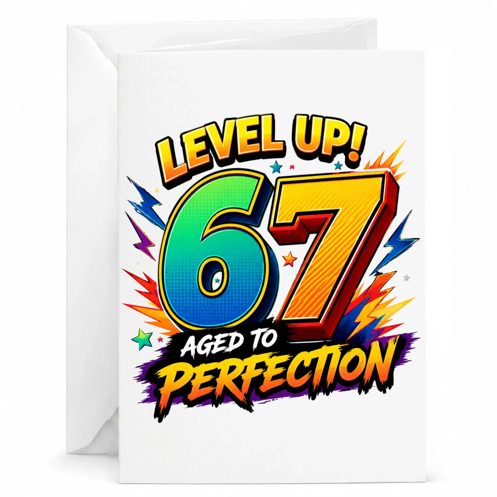 Birthday Card up 67 Aged to Funny Gaming Theme Greeting for Milestone Sixty Seventh