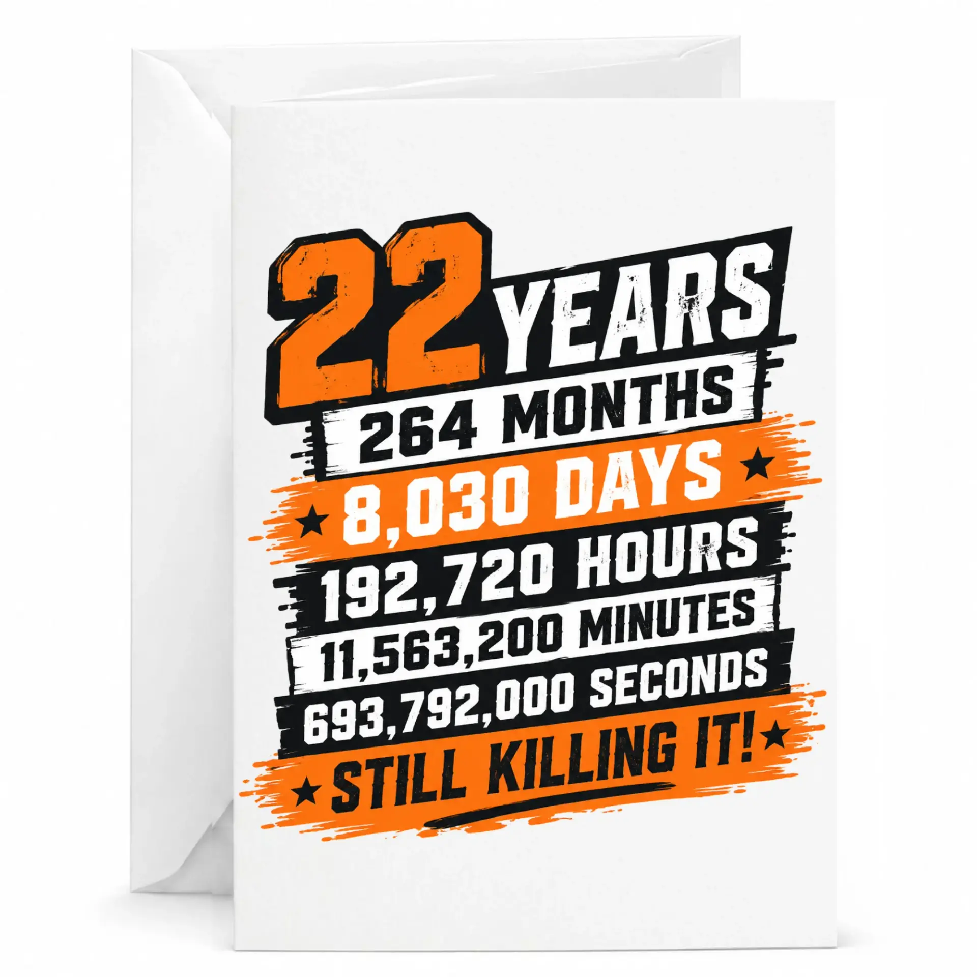 Funny 22nd Birthday Greeting Card for Milestone Celebration 22 Years Anniversary Card with Matching Envelope