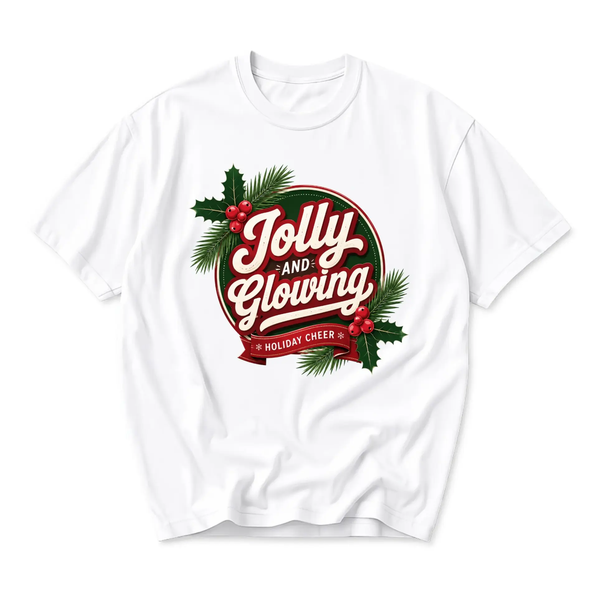 T-shirt Jolly and Glowing Holiday Cheer Graphic Tee Unisex Crew Neck