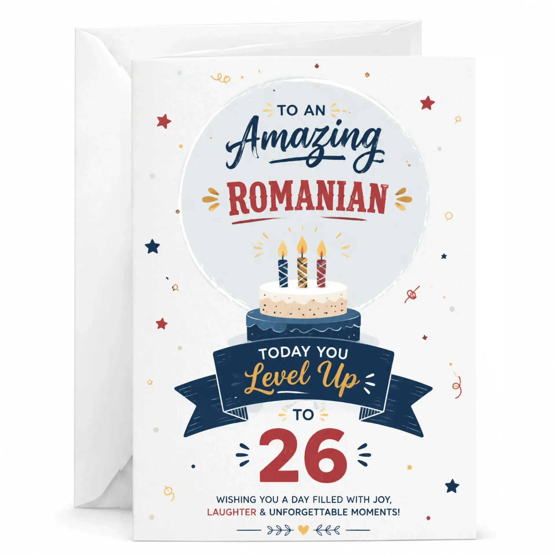 Birthday Card for Amazing Romanian Turning 26 Level up Themed Greeting Card with Envelope for Birthday Celebration
