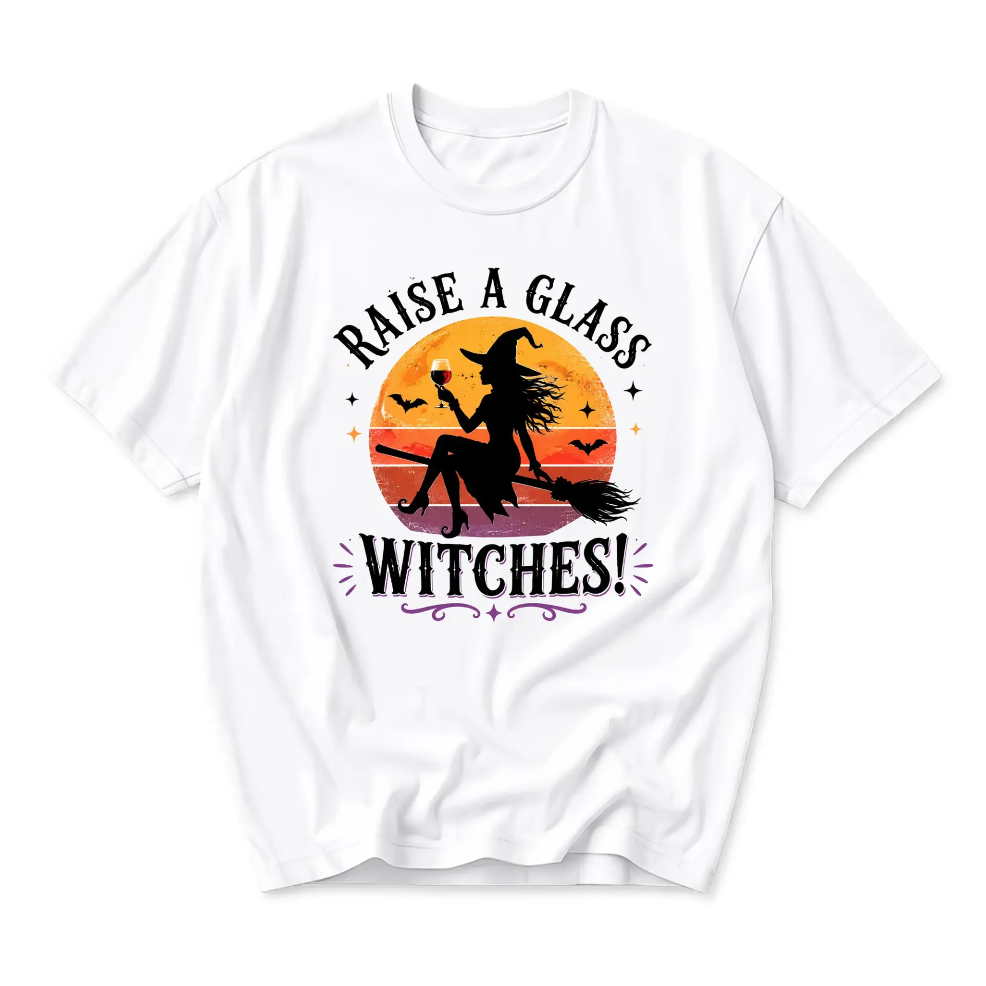 Graphic Tee Raise a Glass Witches Funny Shirt Halloween Party Apparel Casual Unisex Cotton Crew Neck Short Sleeve Top