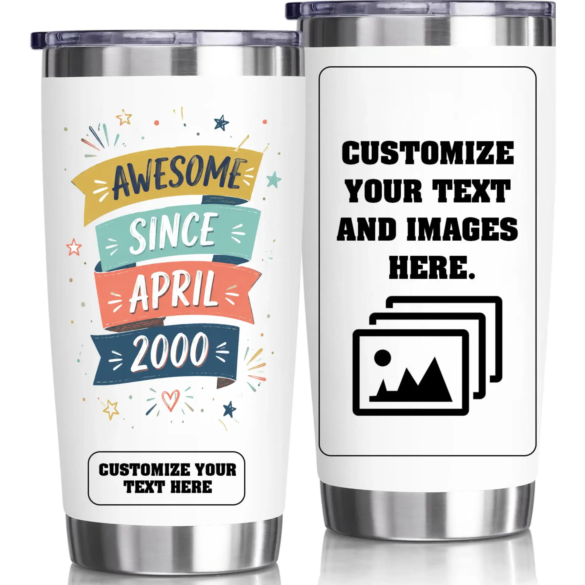 Stainless Steel Tumbler Awesome Since April 2000 Birthday Gift 20oz Double Wall Vacuum Insulated Travel Coffee Mug