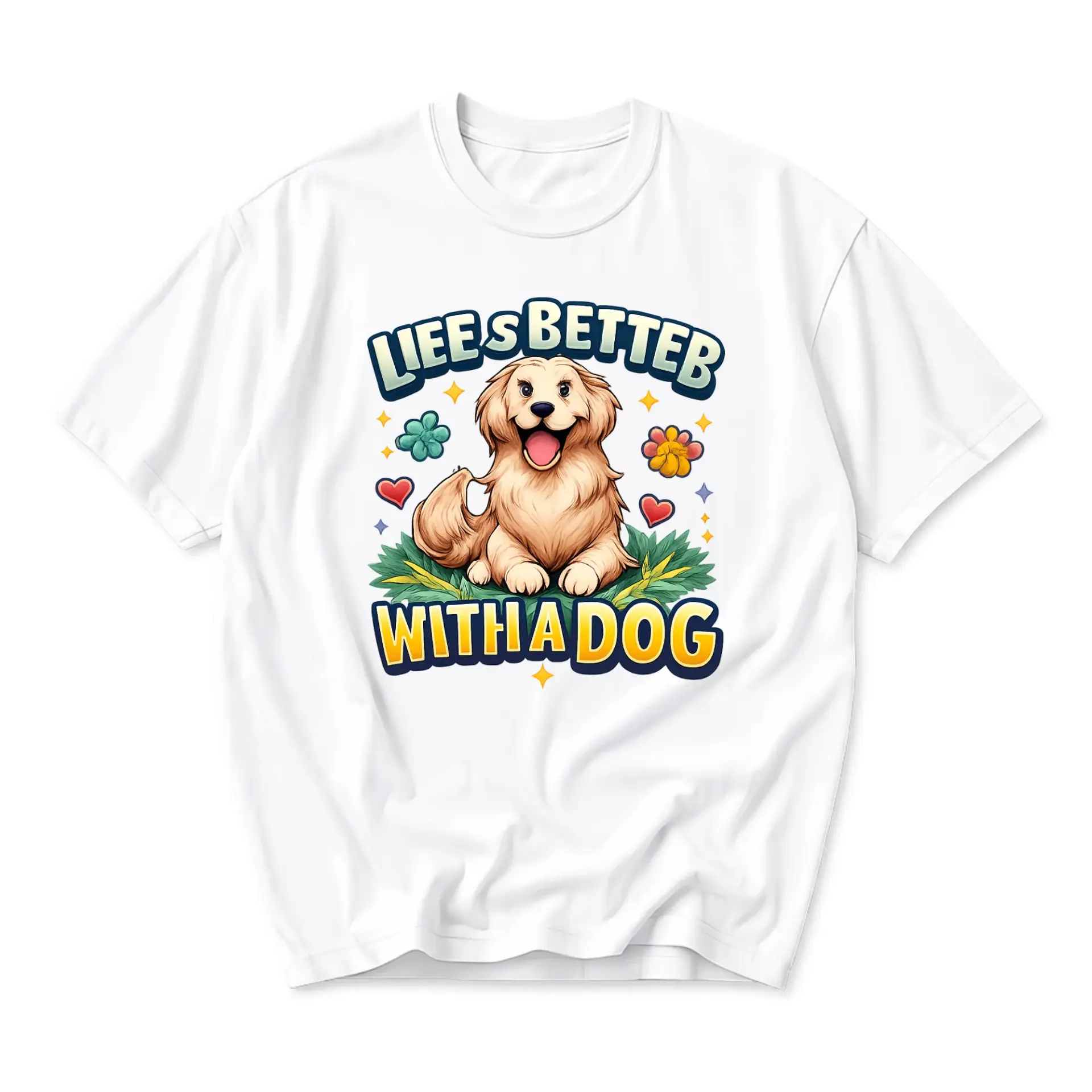 Graphic Tee Unisex Crew Neck T-Shirt Featuring a Happy Golden Retriever Dog