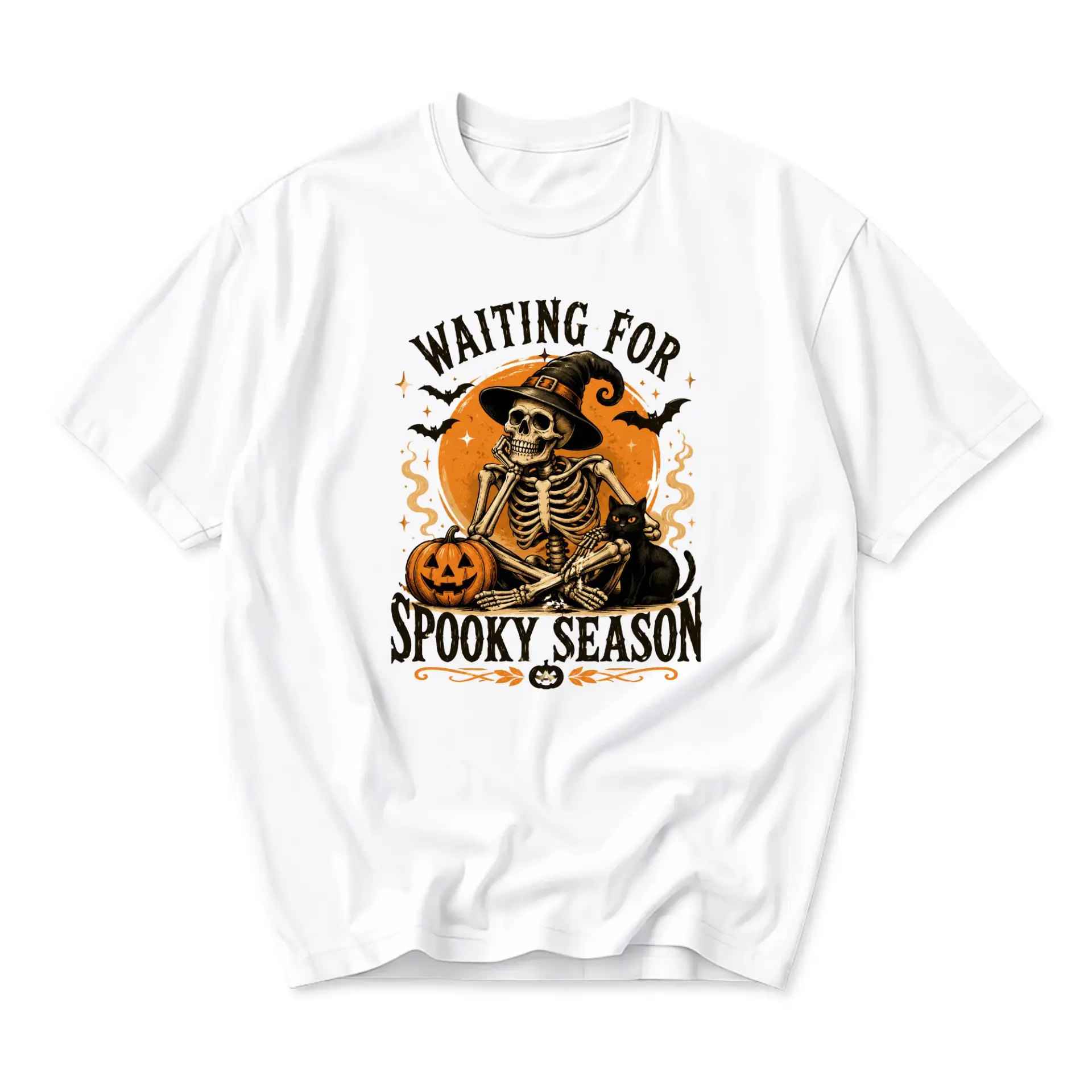 Funny Shirt Waiting for Spooky Season Halloween Graphic Tee Unisex Crew Neck Casual Cotton Blend Soft Top Apparel