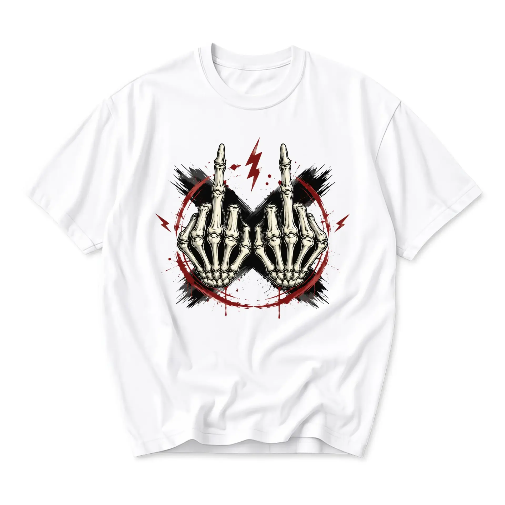 Graphic Tee Unisex Crew Neck T-Shirt Featuring Skeleton Hands Middle Finger Artistic Print for Casual Daily Wear