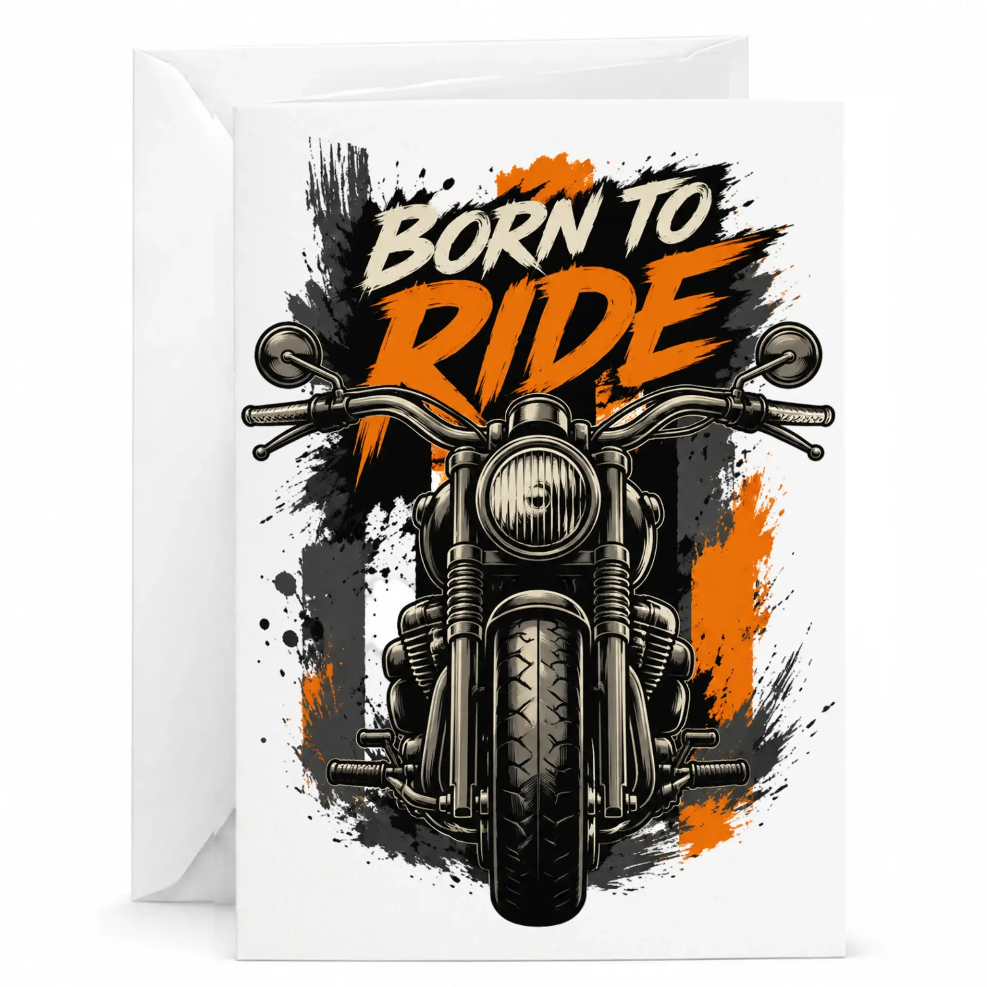 Greeting Card Born to Ride Motorcycle Design Artistic Biker Theme Stationery for Birthdays and Anniversaries