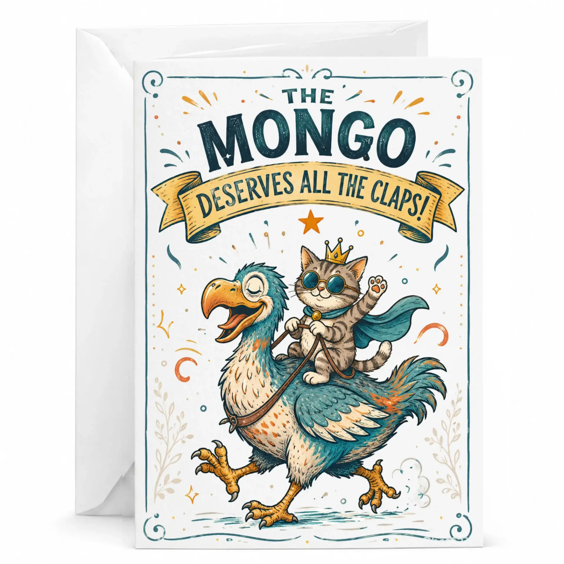 Funny Greeting Card the Mongo Deserves All Claps Featuring Wearing a Riding a Bird Illustration