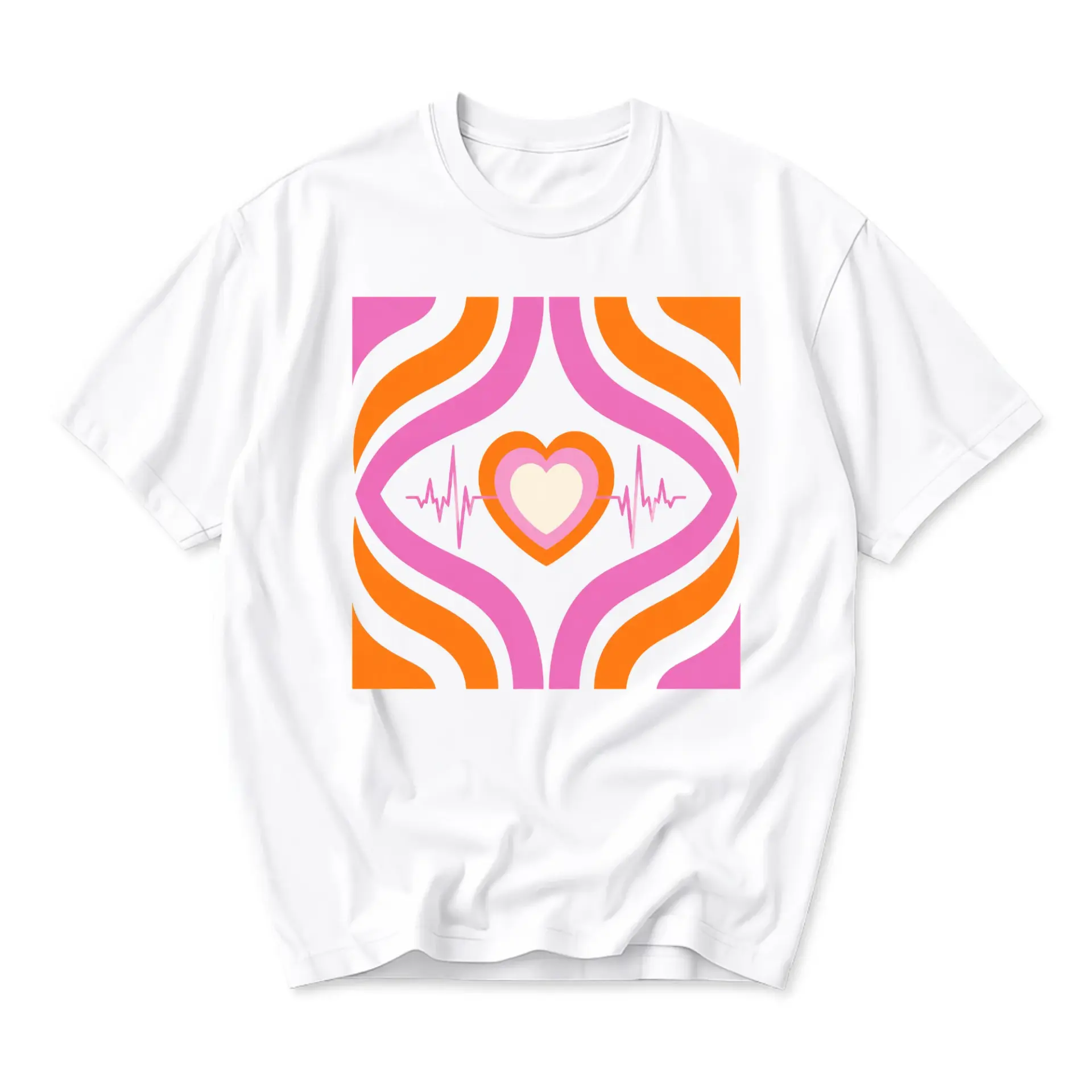 Graphic Tee Retro Heartbeat Waves Pattern Print Unisex Casual Crew Neck Comfortable Cotton Blend Short Sleeve Shirt