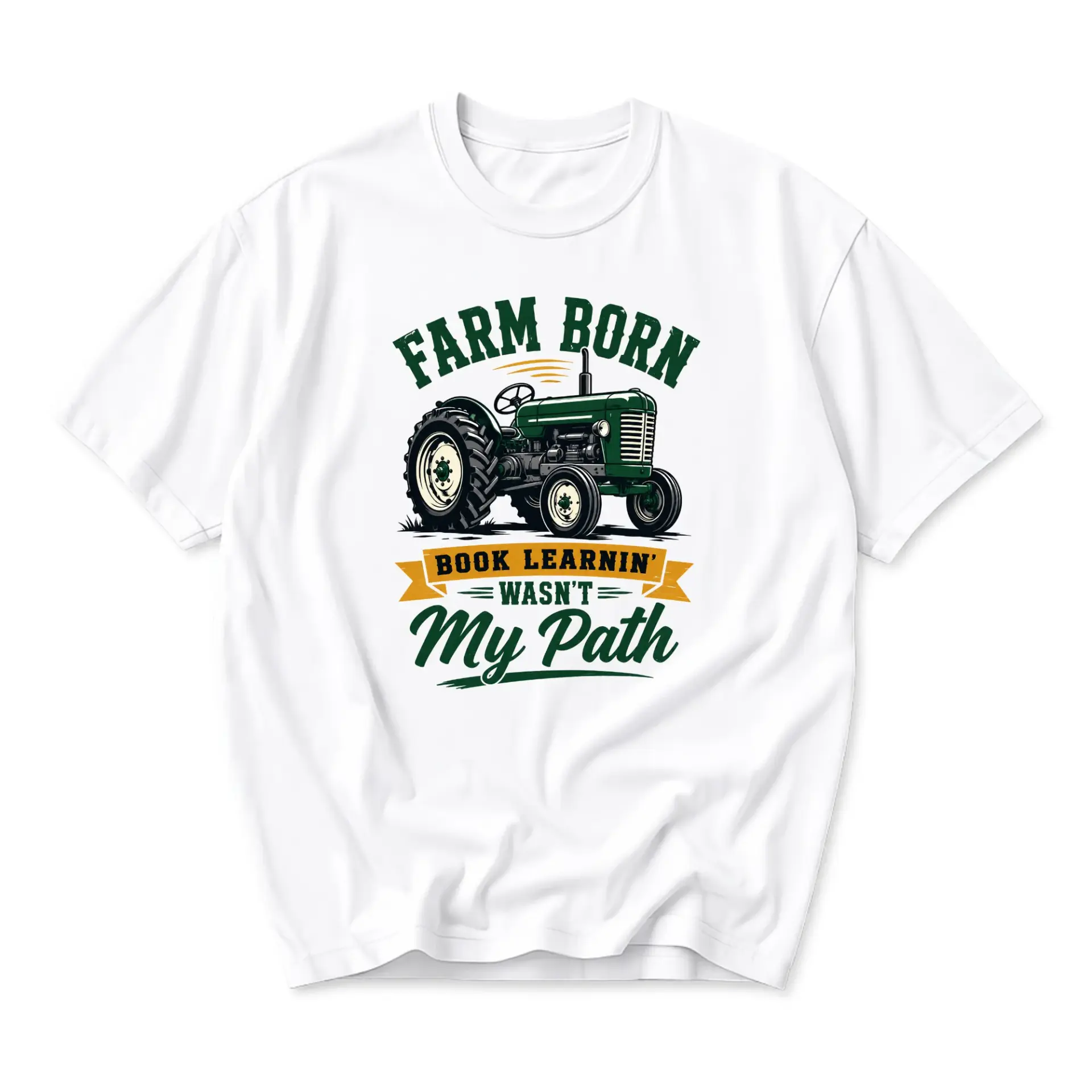 Graphic Tee Farm Born Book Learnin Wasn't My Path Unisex T-Shirt Funny Agricultural Tractor Design Cotton Crew Neck