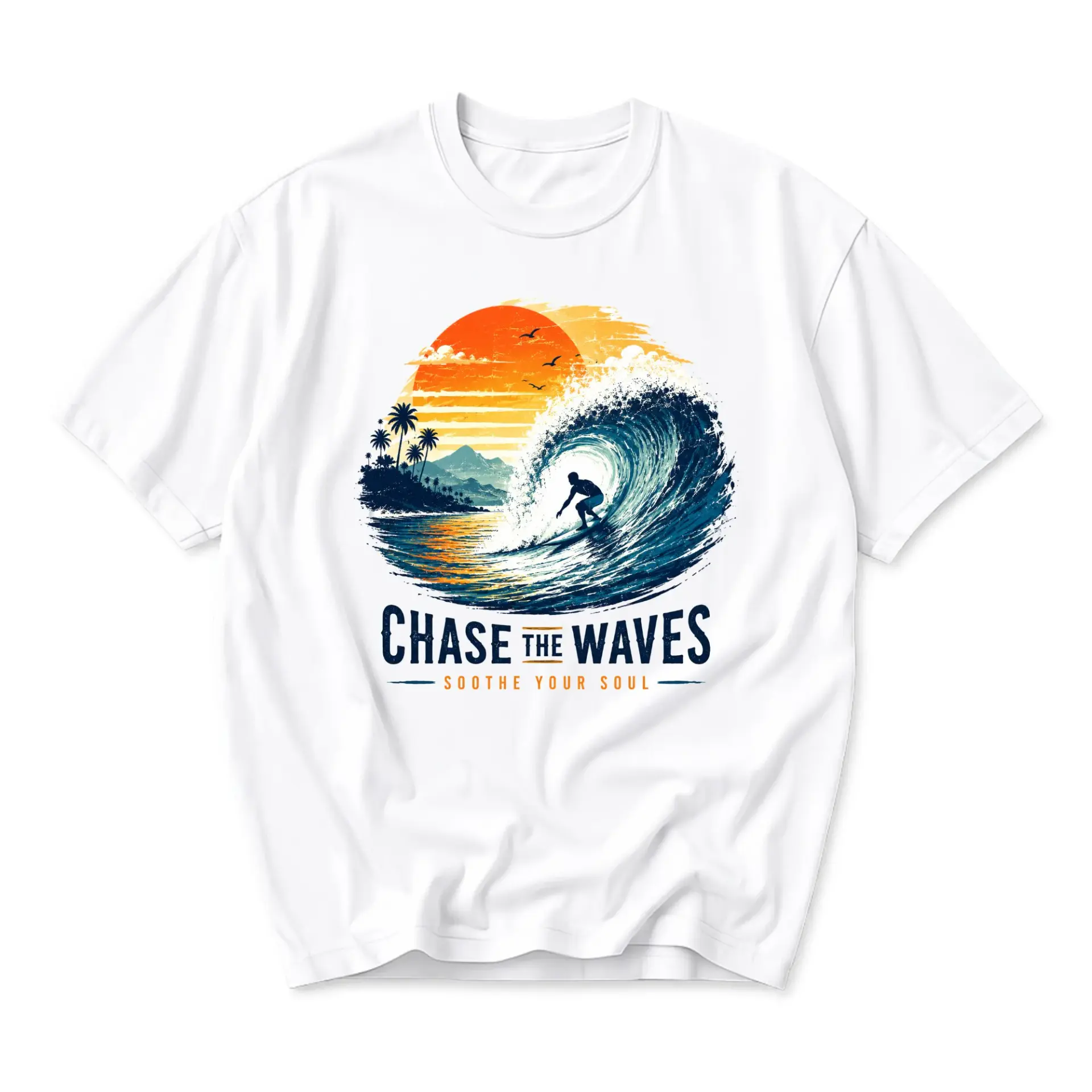 Graphic Tee Unisex Surfer Sunset Beach Design Casual Cotton Blend Crew Neck Short Sleeve Shirt for Everyday Wear