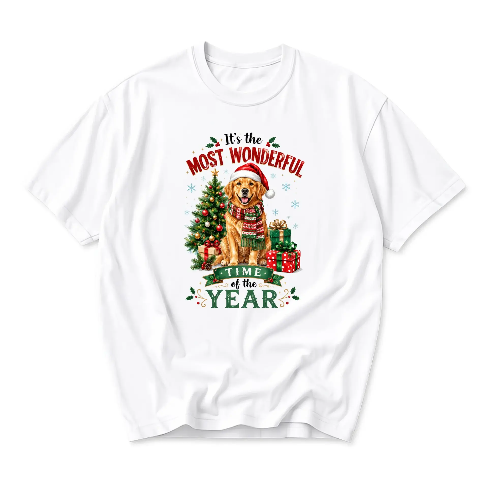 Graphic Tee Christmas Golden Retriever Dog Shirt Seasonal Holiday Apparel
